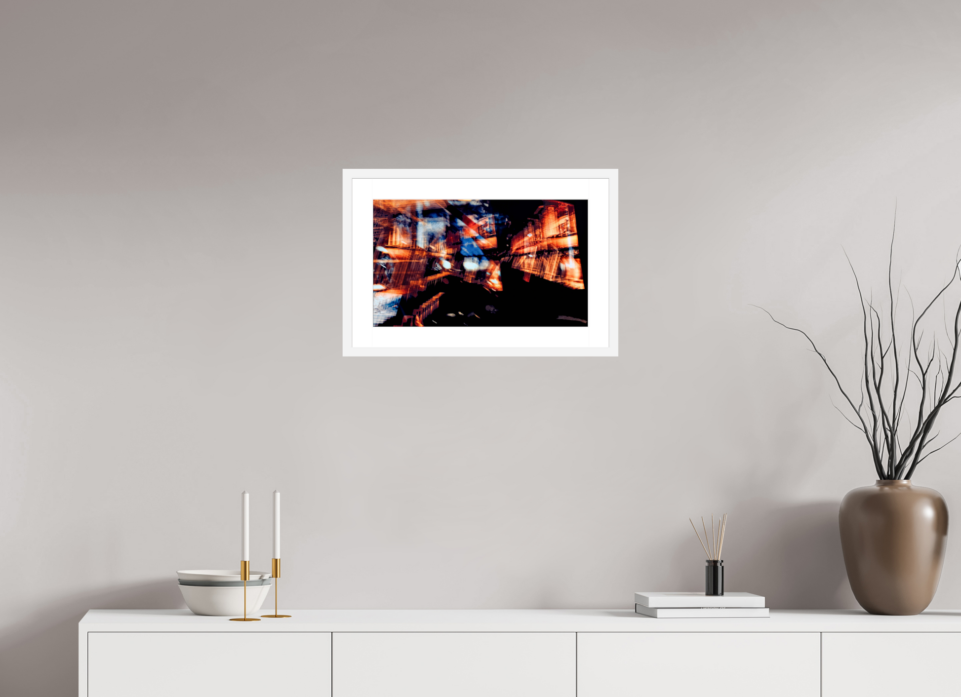 50 x 30 cm, 6 White Frame: White Mat Fragments of a glowing world