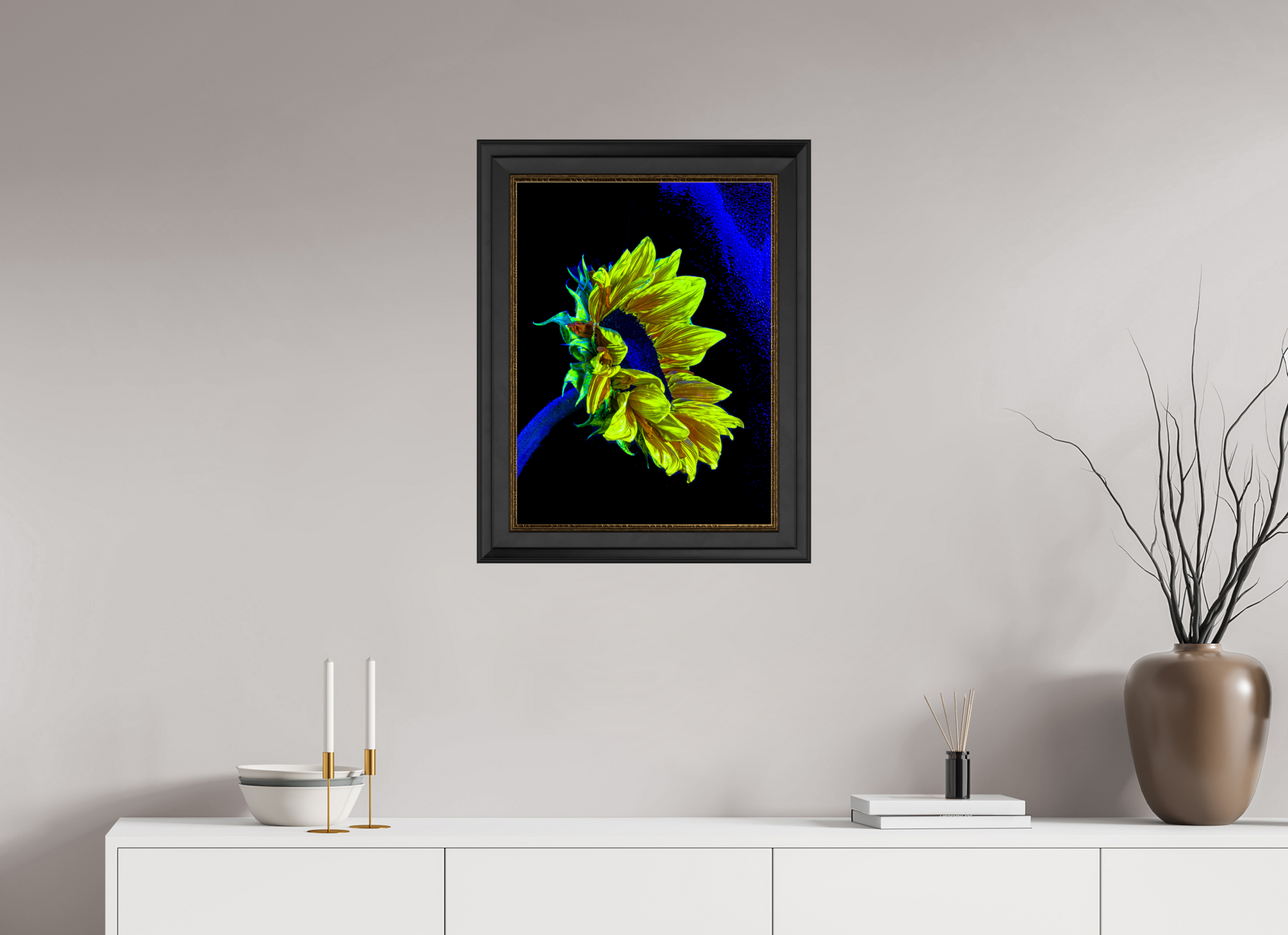 45 x 60 cm, 11 Black-Gold Frame Gold lost in the blue of silence