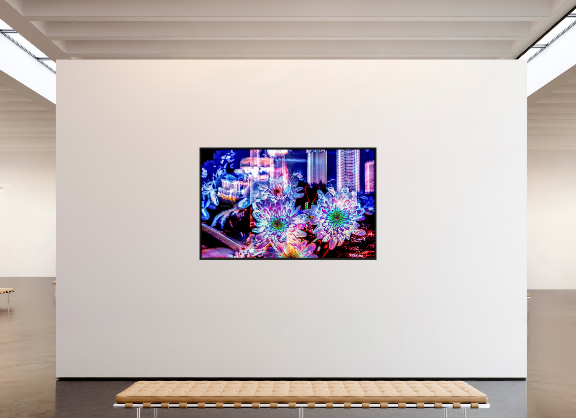 192 x 120 cm, 8 Caisse américaine Noire Murmure floral suspendu entre deux éclairs