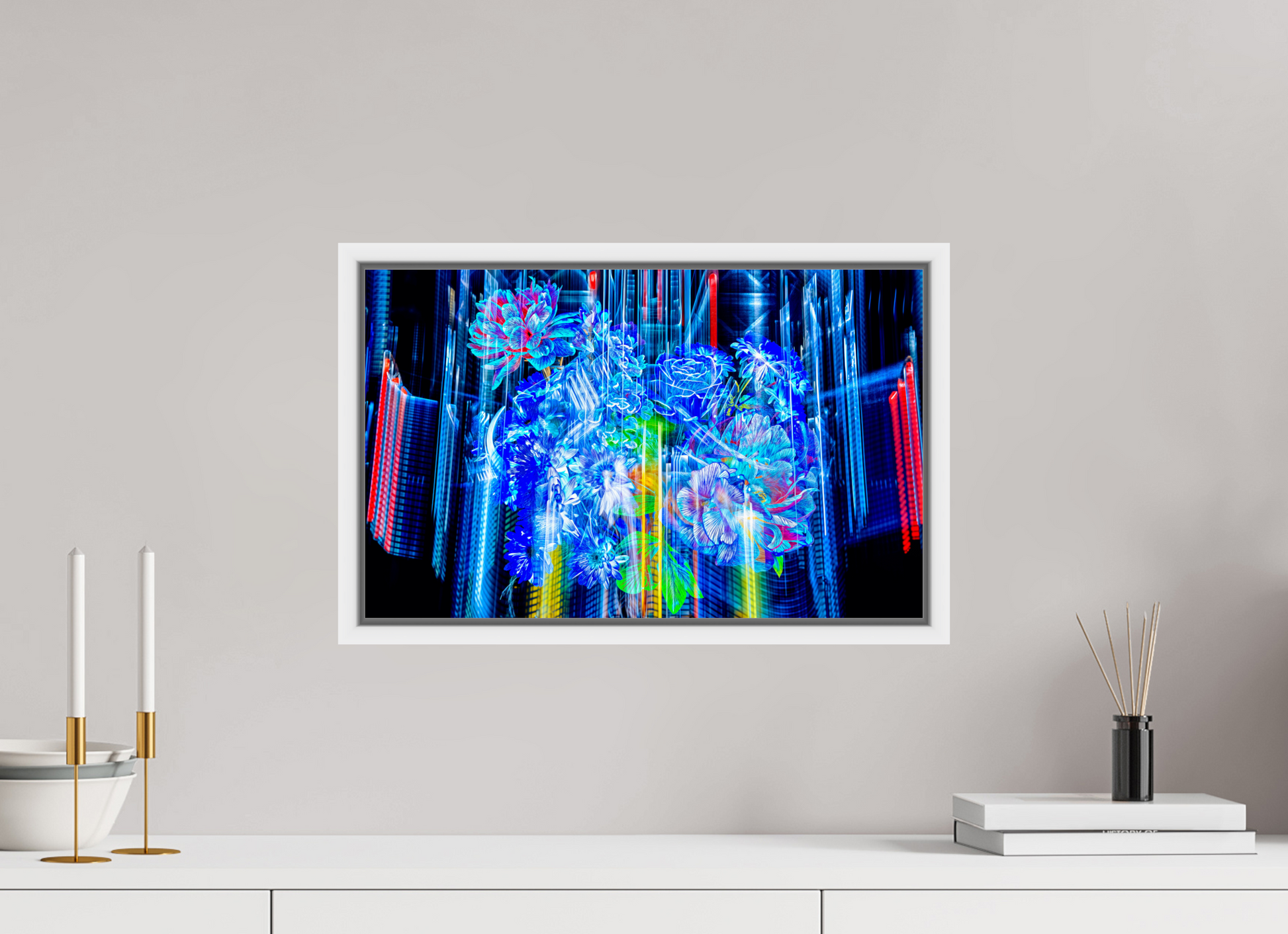 48 x 30 cm, 9 Caisse américaine Blanche Floraisons du monde cybernétique