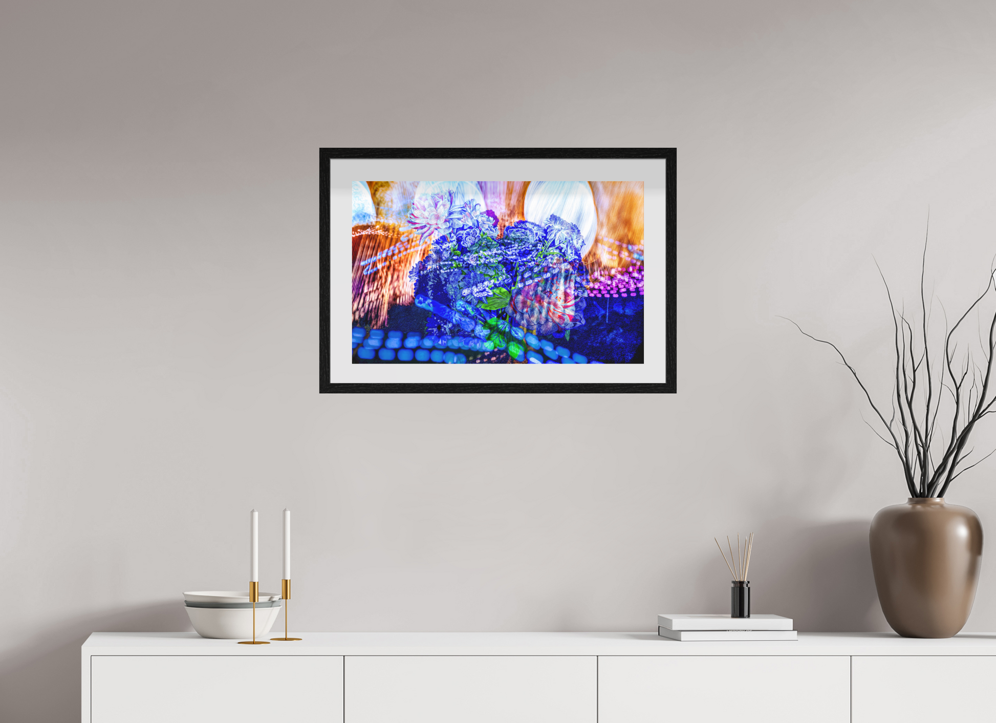 64 x 40 cm, 10 Cadre Noir Flottant Le souffle lumineux des fleurs