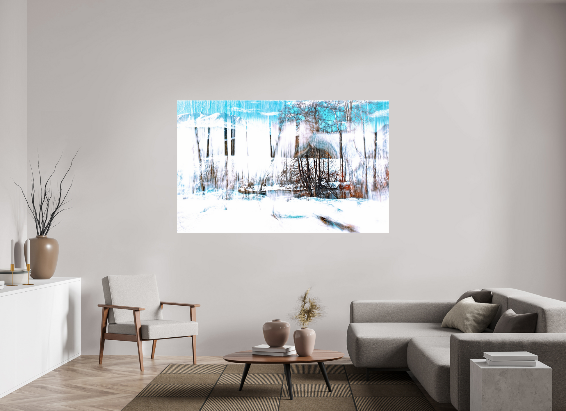 192 x 120 cm, 3 Photo print under acrylic glass LA Forest singing snow