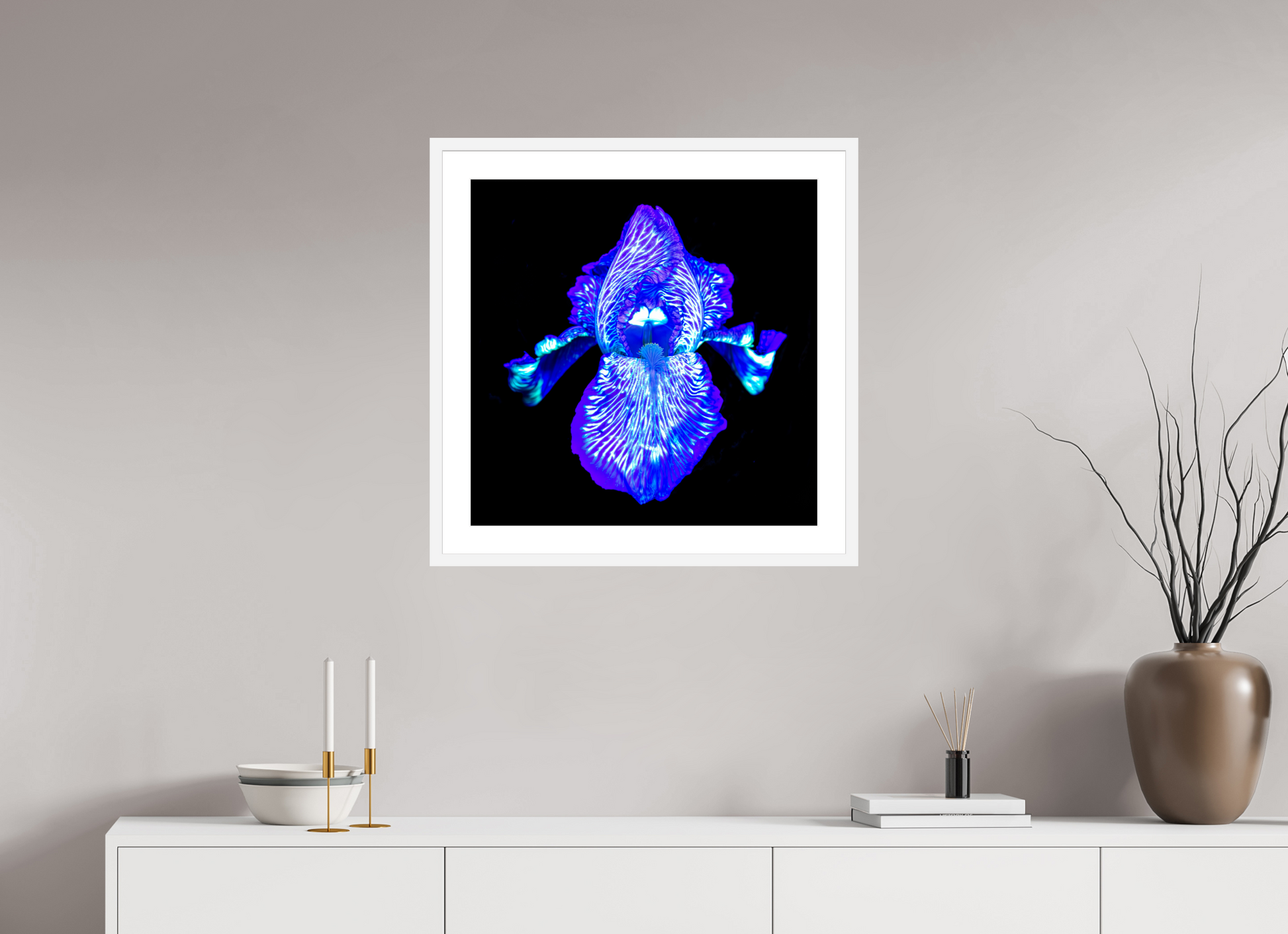 60 x 60 cm, 6 Cadre Blanc : Passe-Partout Blanc Iris des Profondeurs Lumineuses