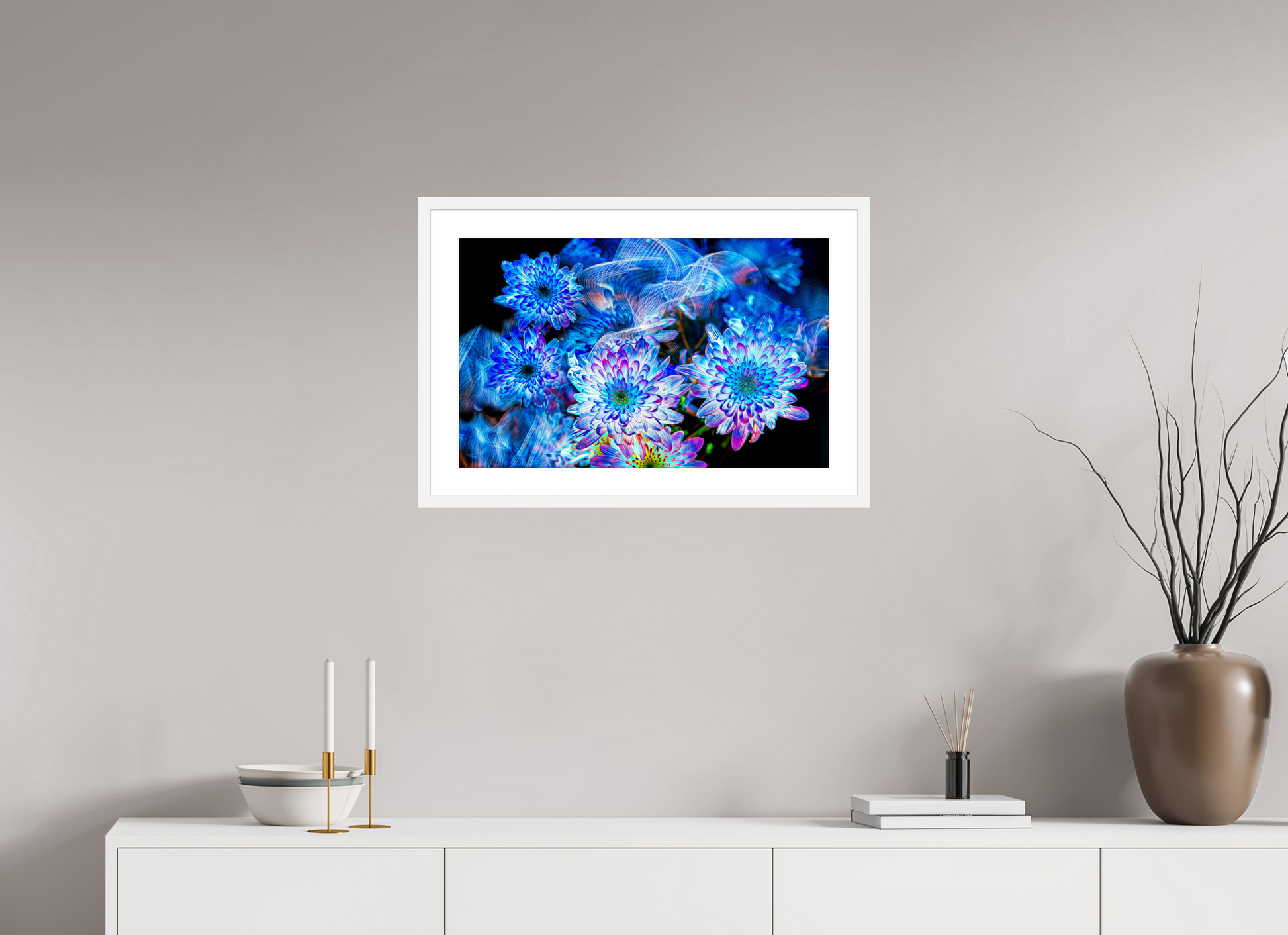 64 x 40 cm, 6 White Frame: White Mat Blooms in the Celestial Current