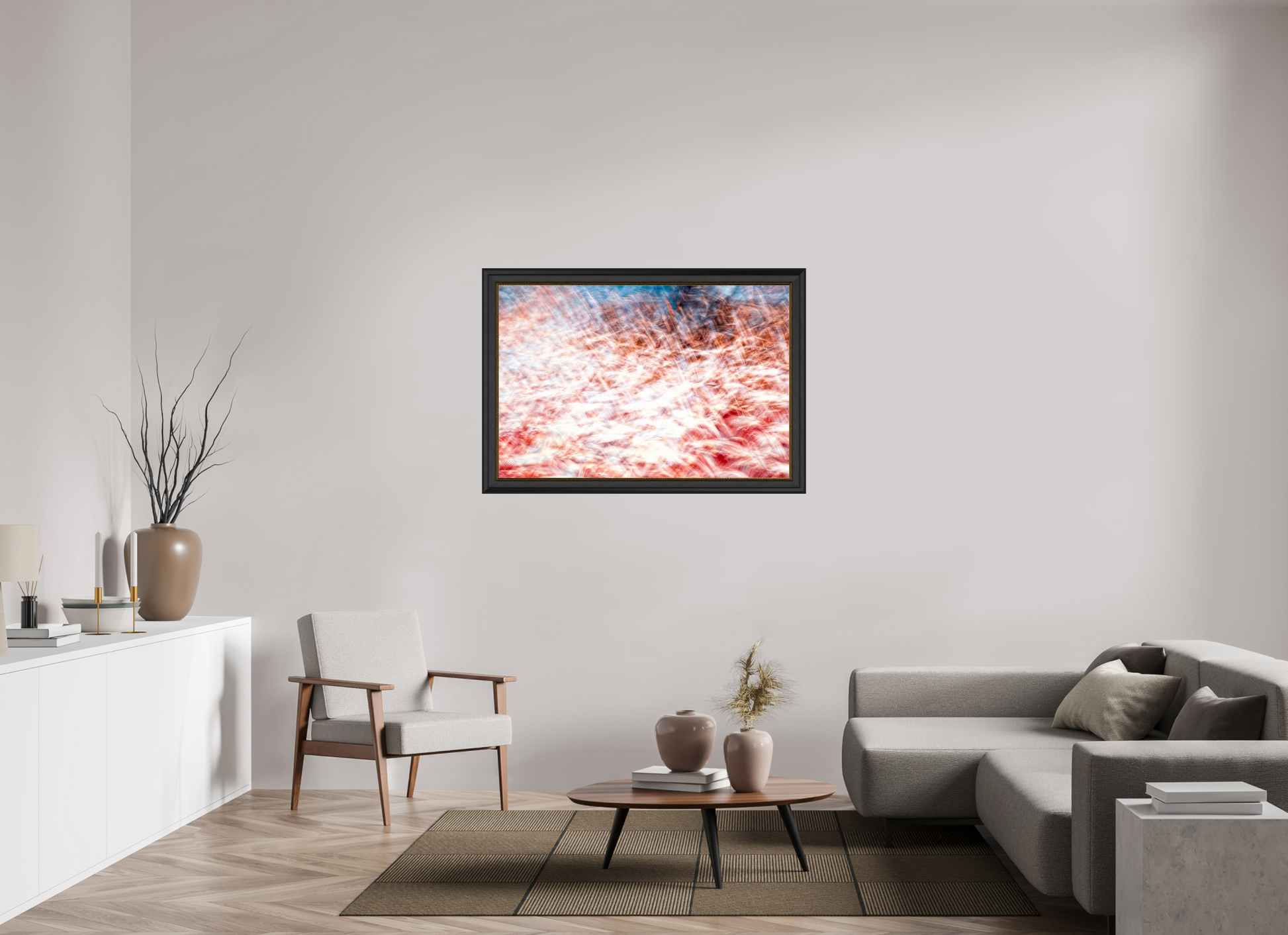 120 x 80 cm, 11 Black-Gold Frame The Sea of Red Feathers