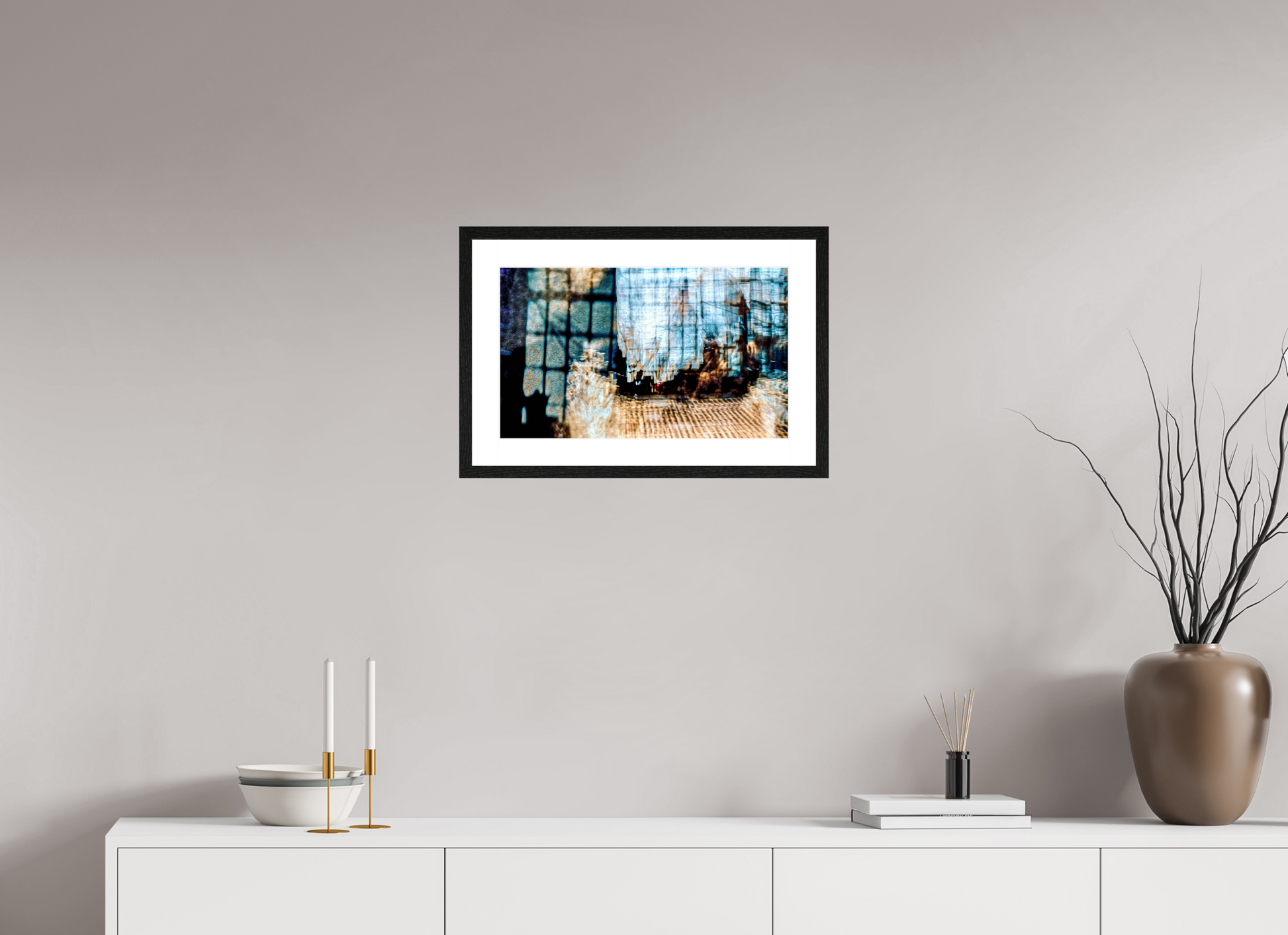 50 x 30 cm, 4 Black Frame: White Mat Reflection of a World in Suspension