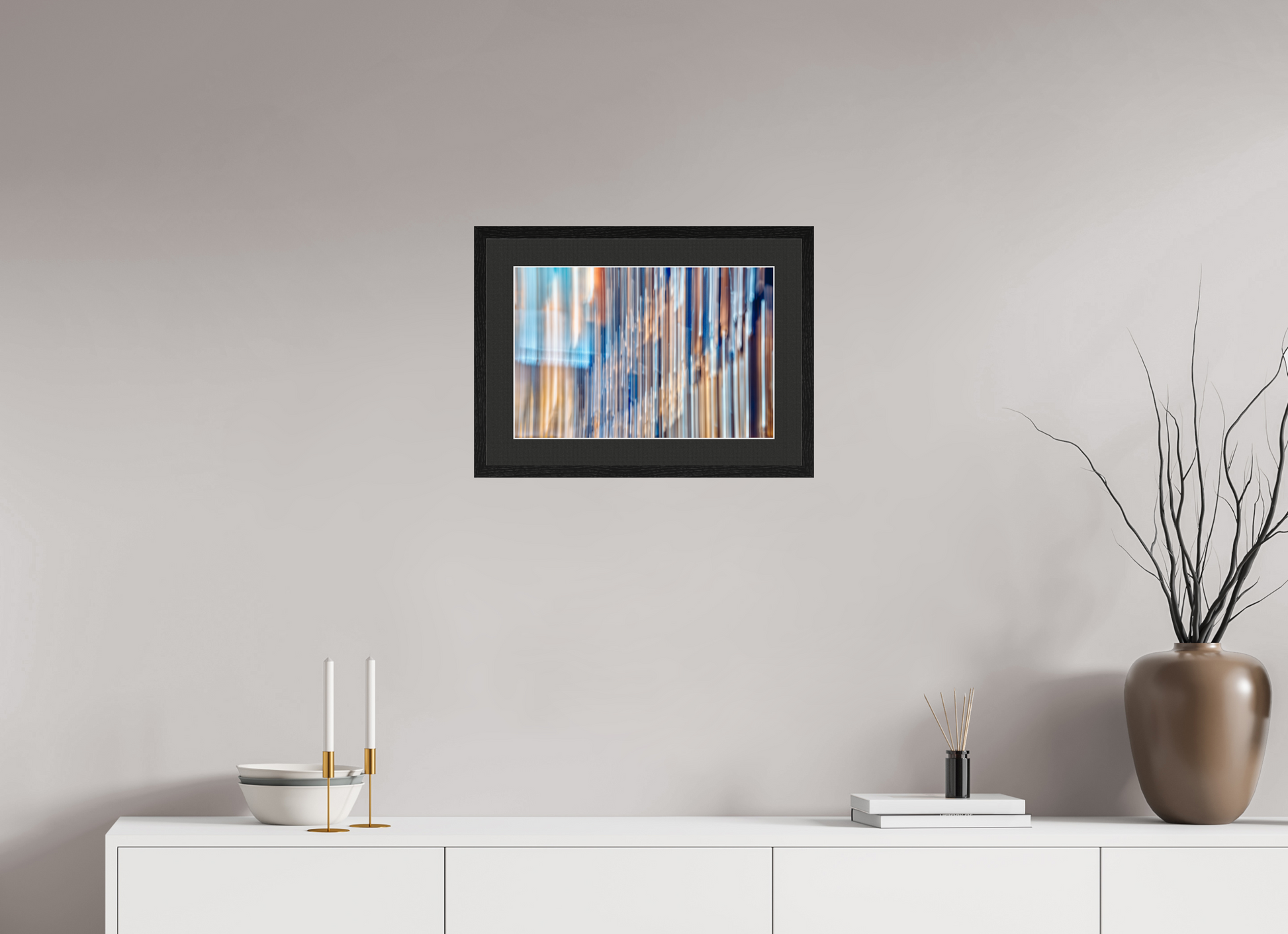 45 x 30 cm, 5 Black Frame: Black Mat with White Border Strings of the World