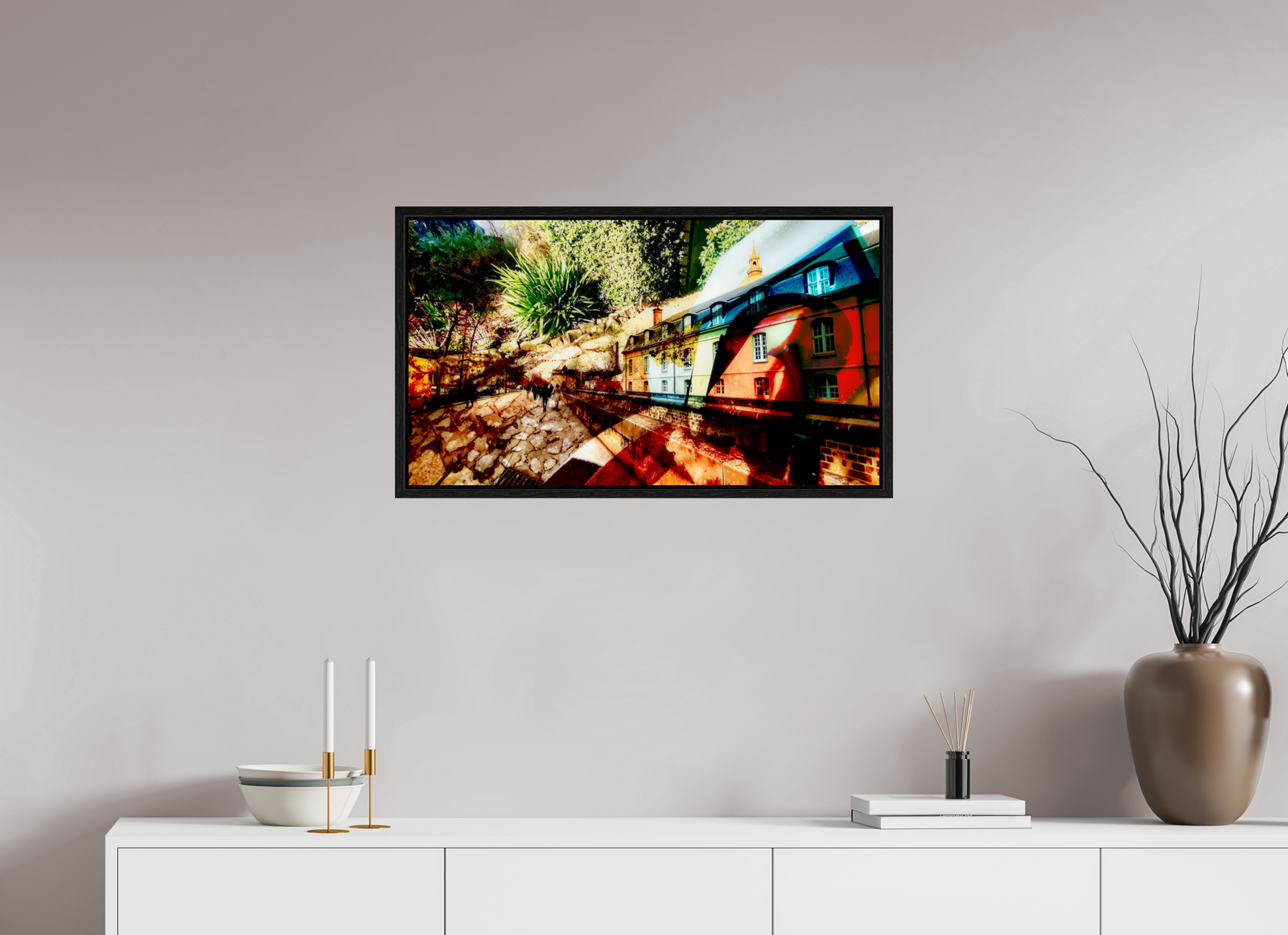 80 x 45 cm, 8 Black American Box Houses beneath the bark of the world