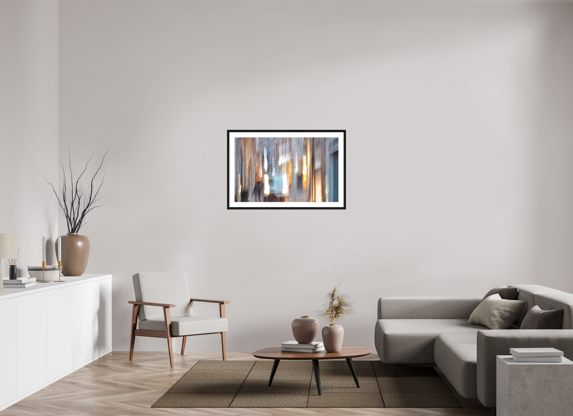 96 x 60 cm, 4 Black Frame: White Mat Weightless Alleyway