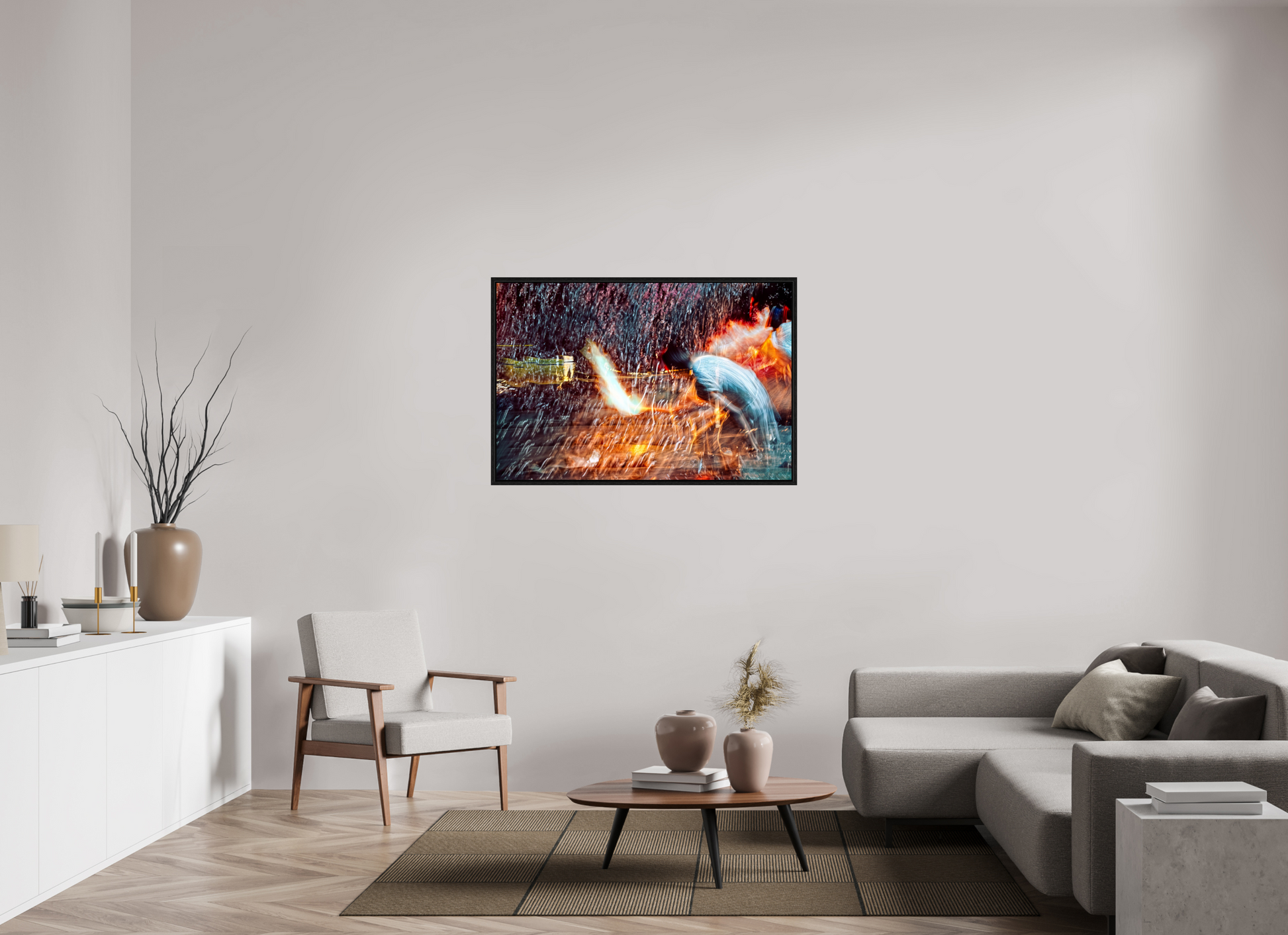 120 x 80 cm, 8 Caisse américaine Noire Rituel où le feu apprend le rythme