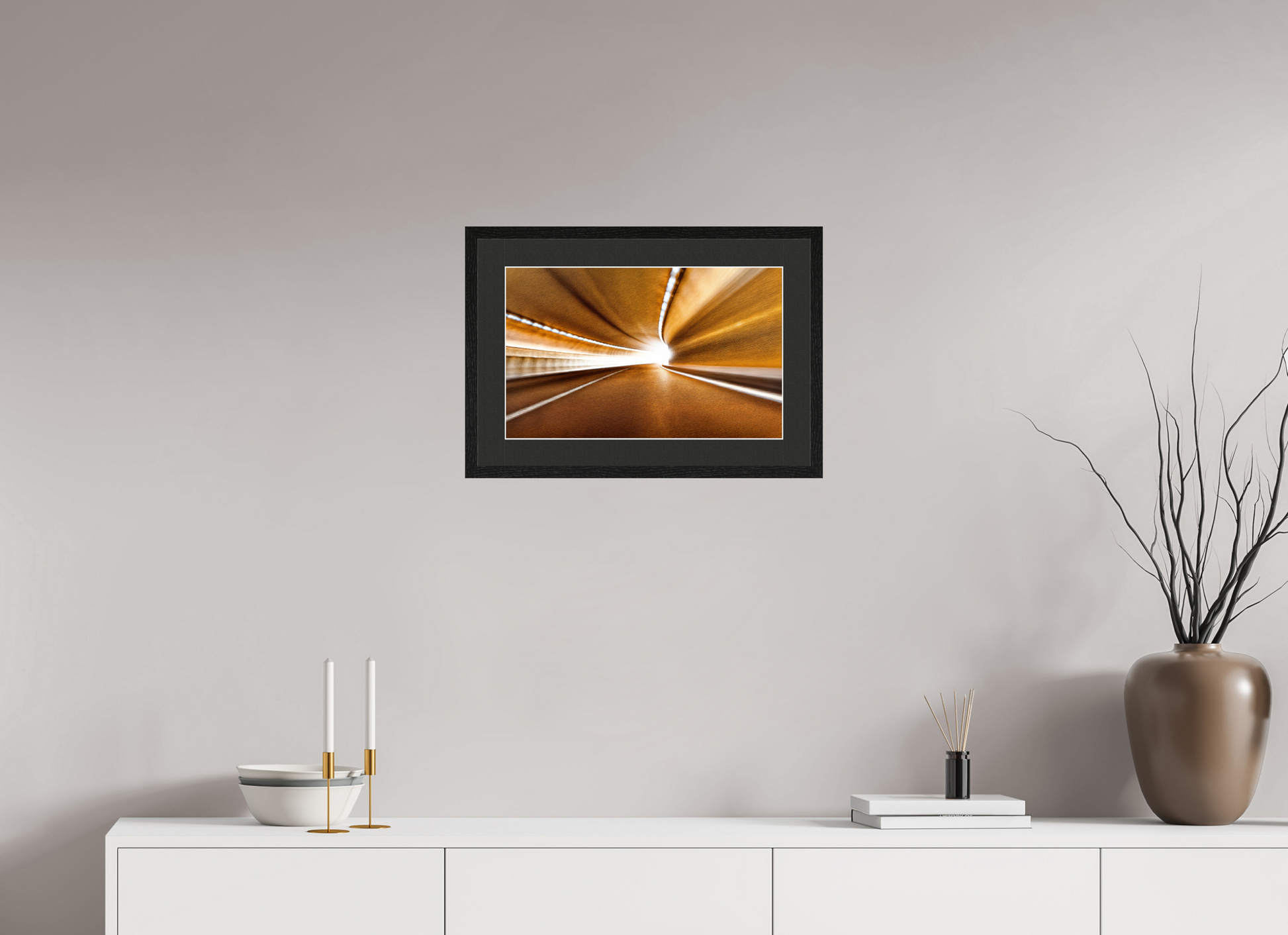48 x 30 cm, 5 Black Frame: Black Mat with White Border Passage to Eternal Light
