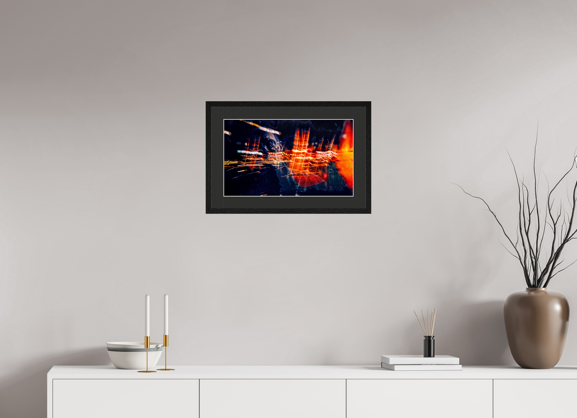 50 x 30 cm, 5 Black Frame: Black Mat with White Border The burning threads of memory