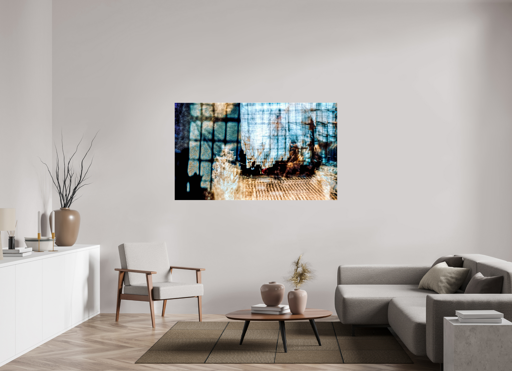 166.8 x 100 cm, 3 Photo print under acrylic glass Reflection of a World in Suspension