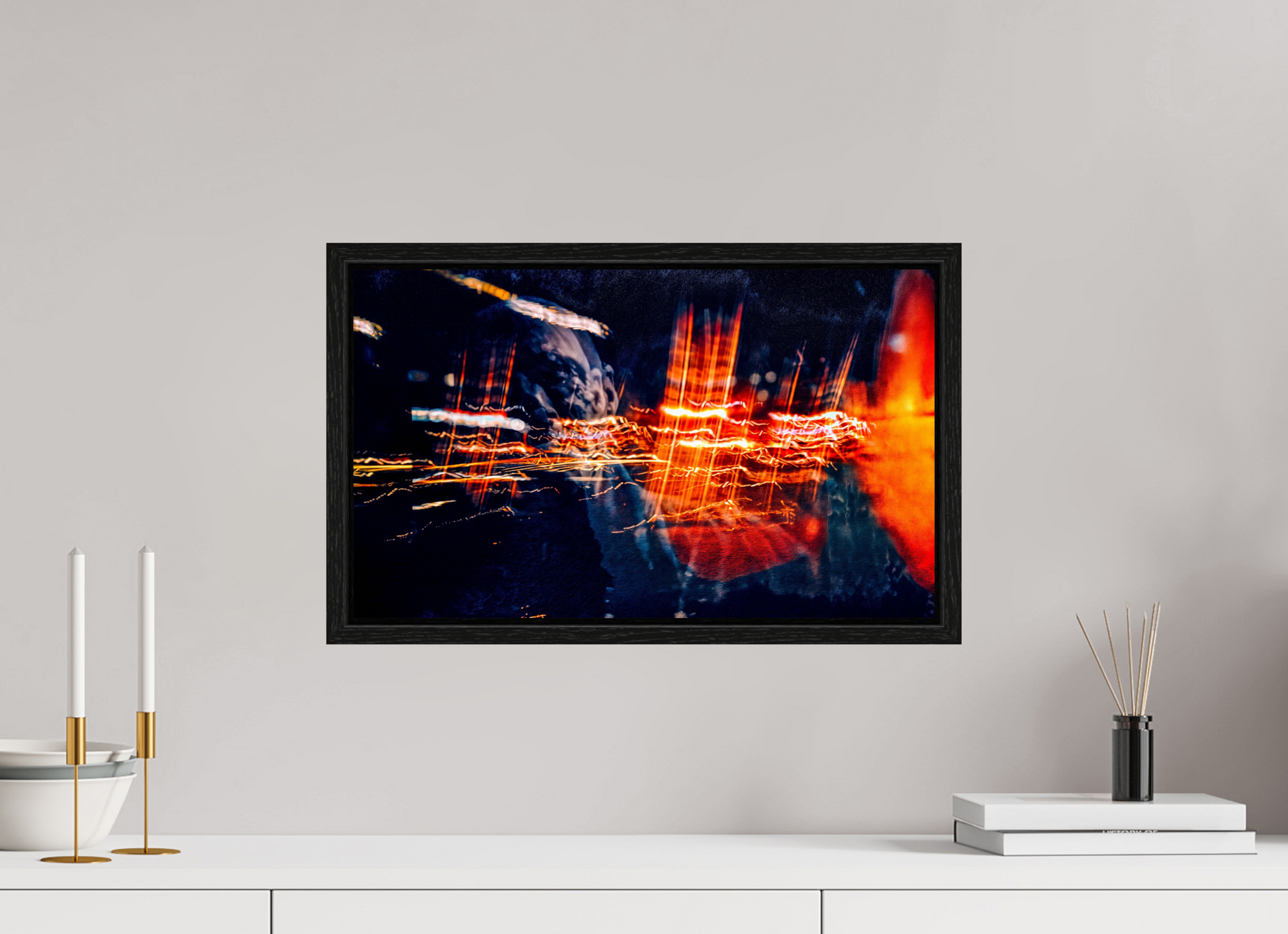 50 x 30 cm, 8 Black American Box The burning threads of memory