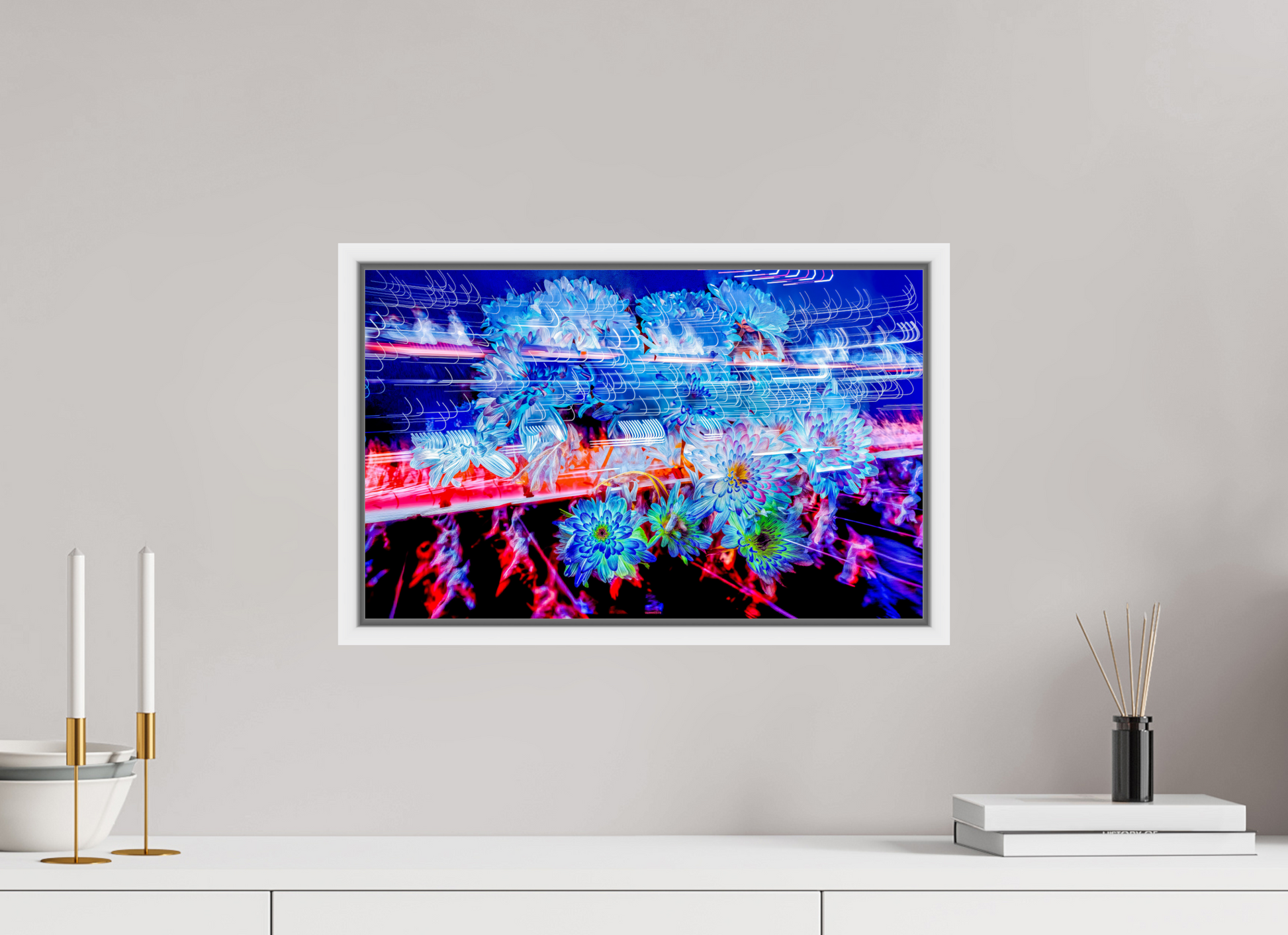 48 x 30 cm, 9 White American box Blooms in the currents of soft matter