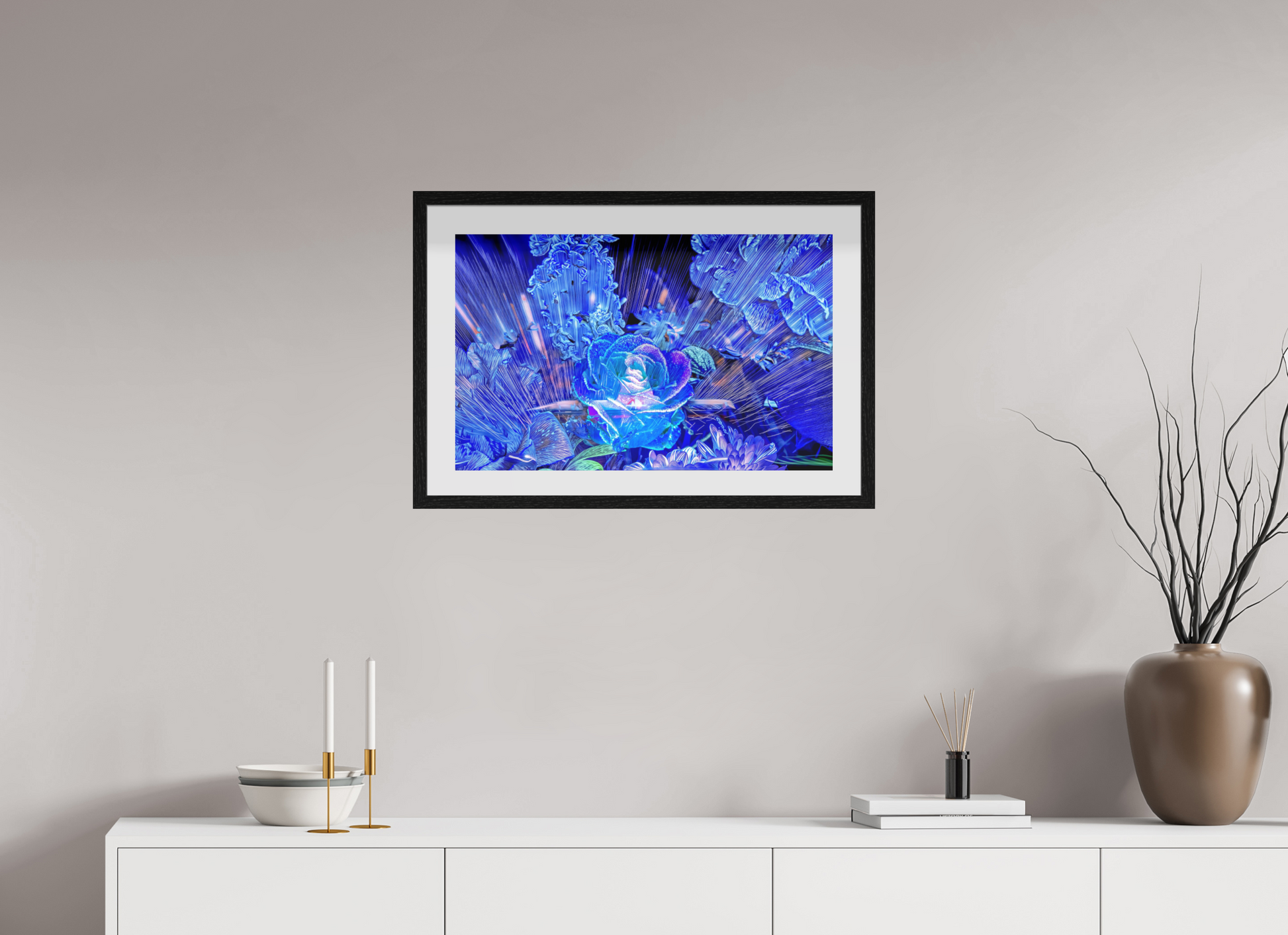 64 x 40 cm, 10 Cadre Noir Flottant Rose née d’un éclat céleste