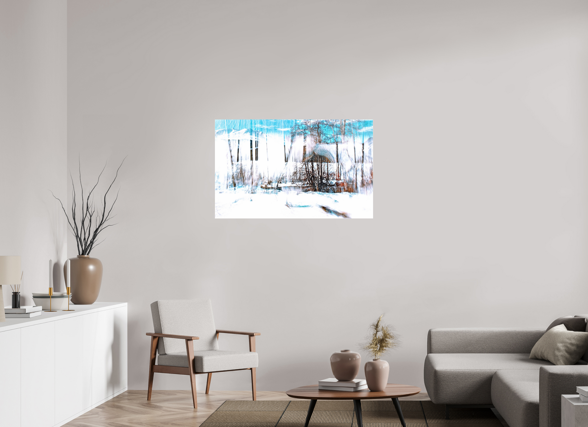 112 x 70 cm, 2 Photo print mounted on Dibond The Forest Singing Snow