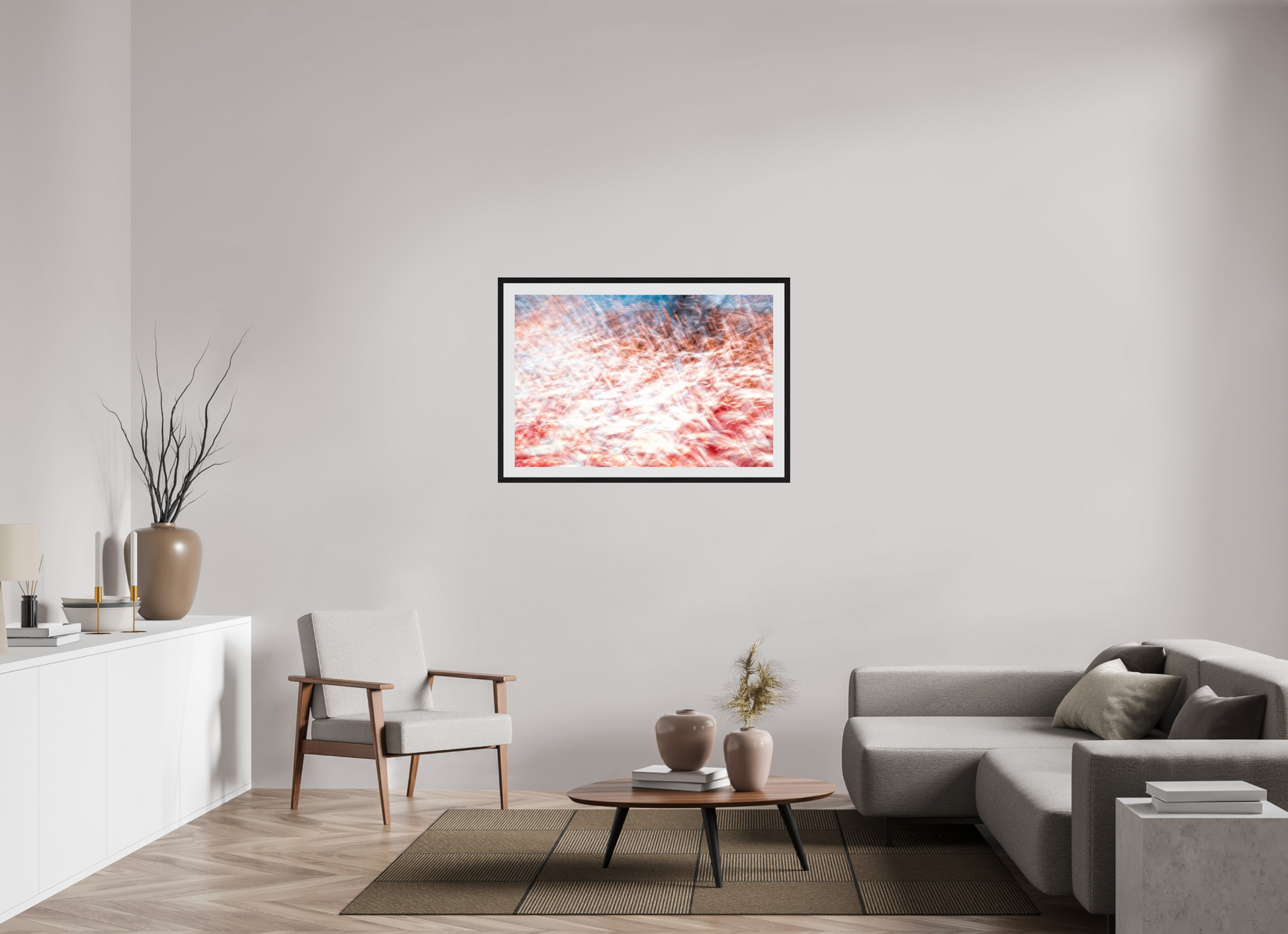 105 x 70 cm, 10 Black Floating Frame The Sea of Red Feathers