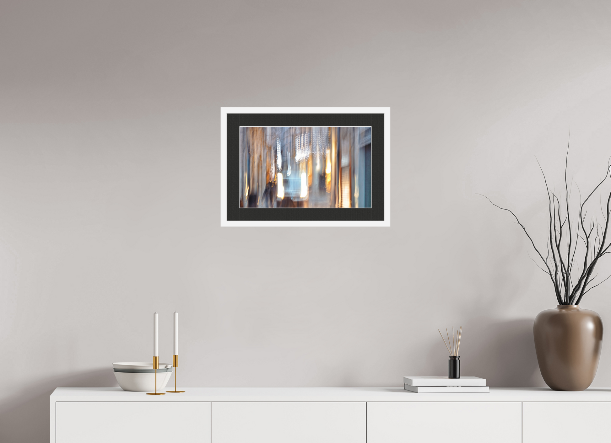 48 x 30 cm, 7 White Frame: Black Mat with White Border Weightless Alleyway