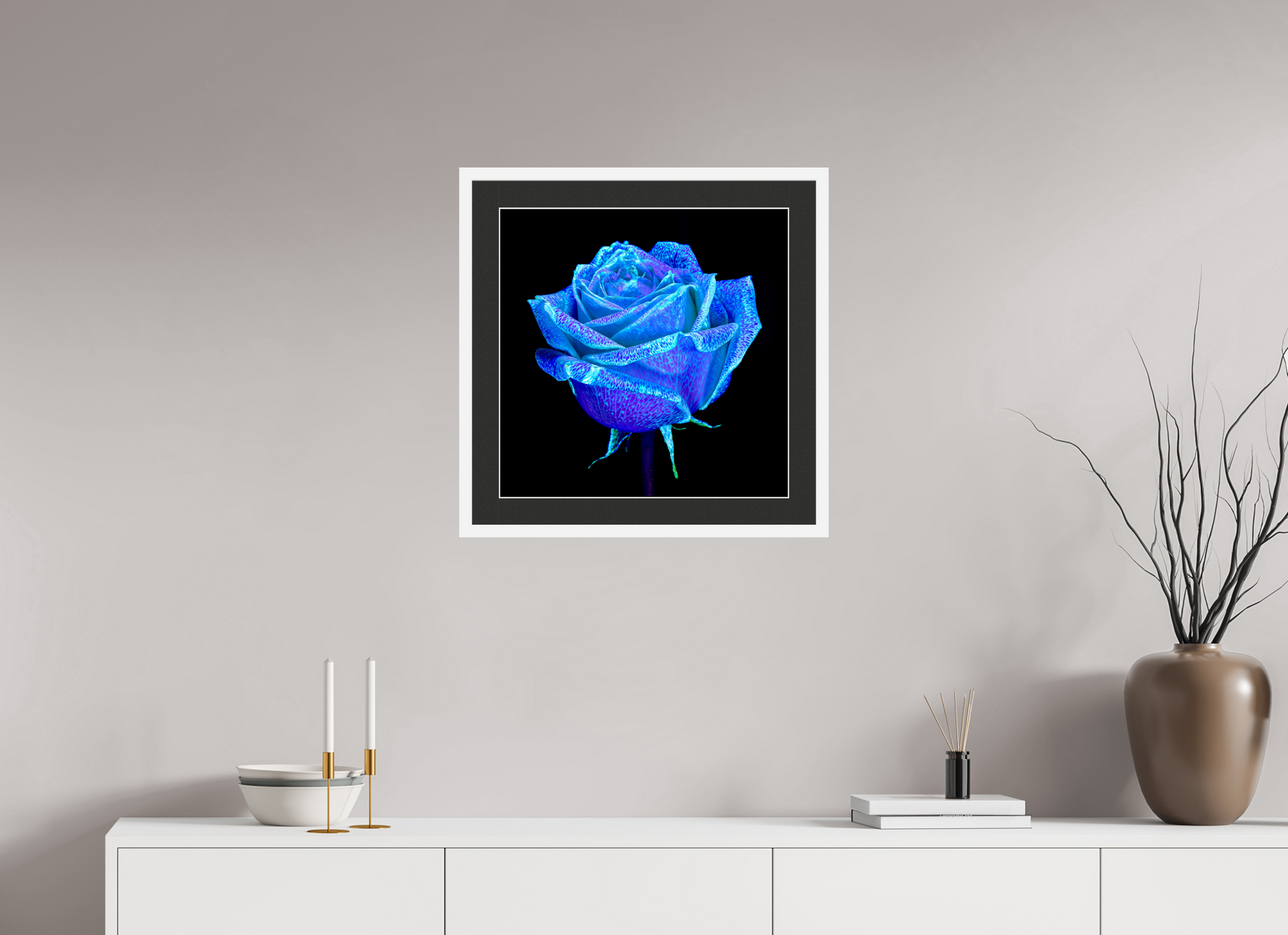 50 x 50 cm, 7 White Frame: Black Mat with White Border The Rose That Dreamed of the Sky