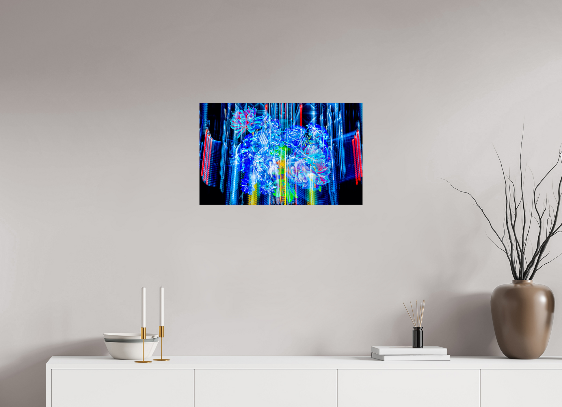 64 x 40 cm, 3 Tirage photo sous Verre acrylique Floraisons du monde cybernétique