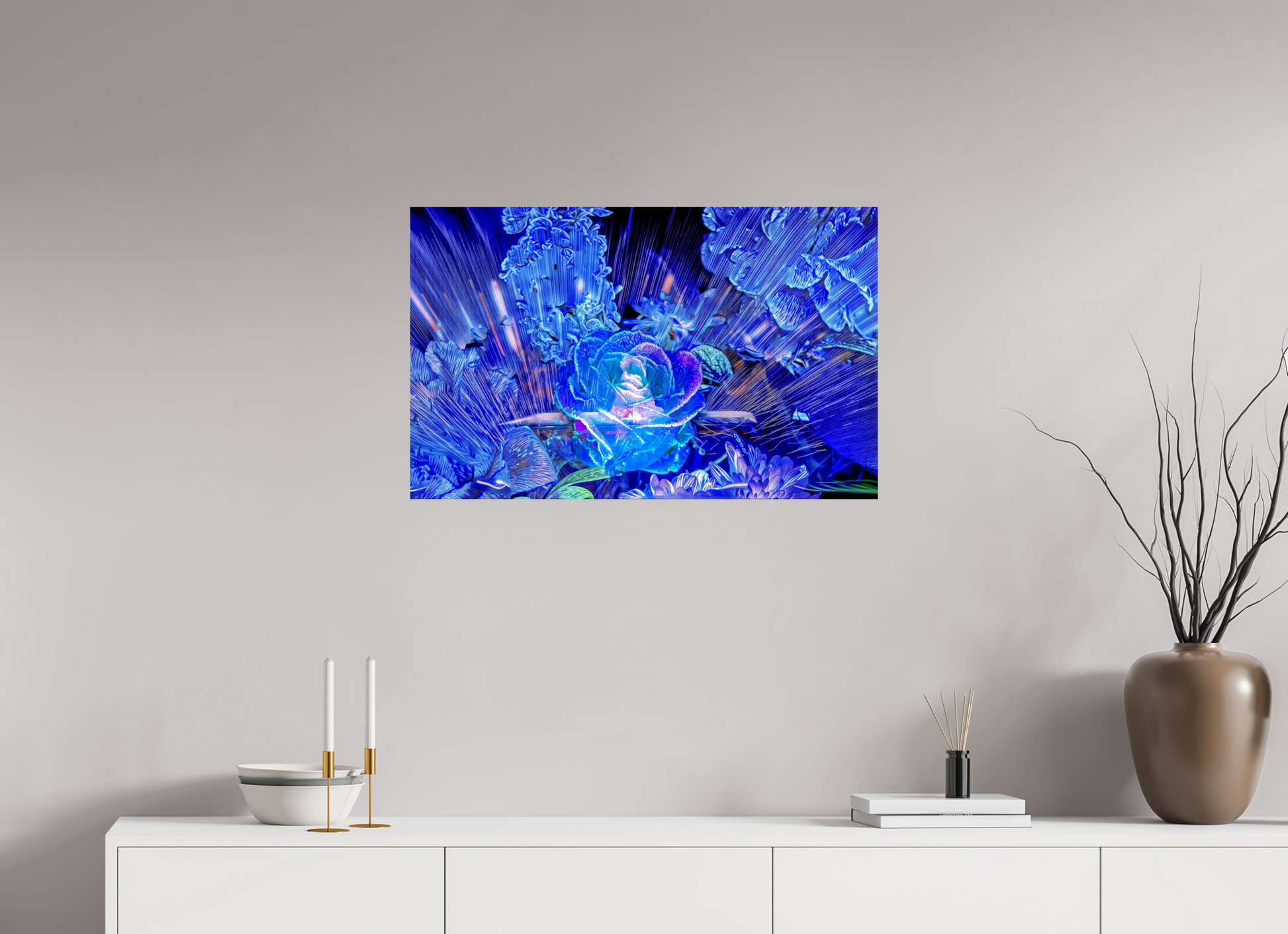 80 x 50 cm, 2 Tirage photo contrecollé sur Dibond Rose née d’un éclat céleste