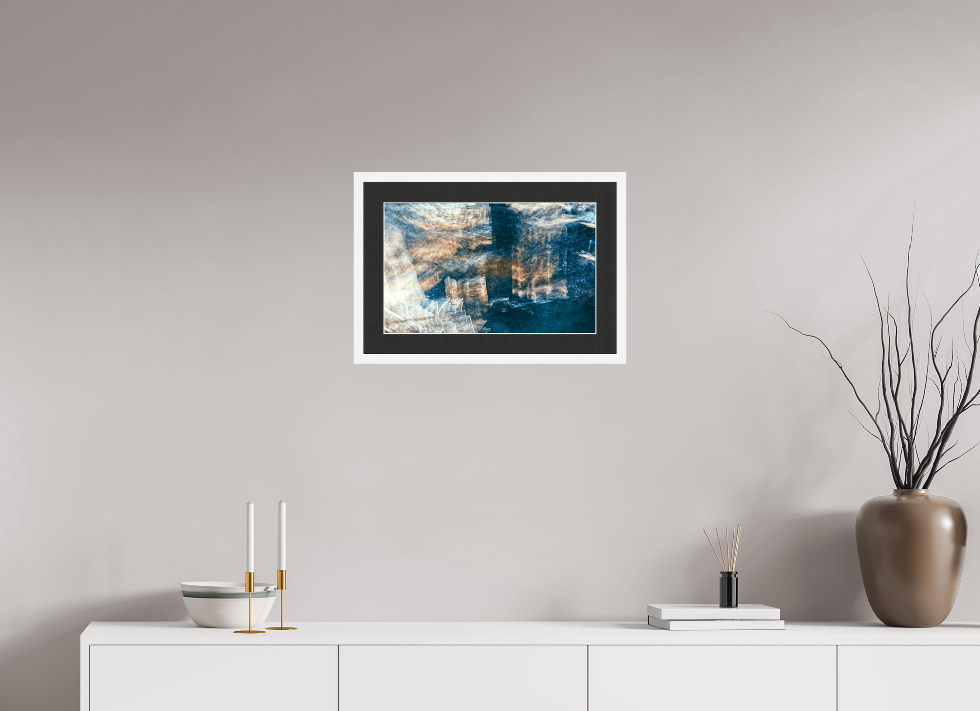 48.2 x 30 cm, 7 White Frame: Black Mat with White Border Cartography of a faded dream