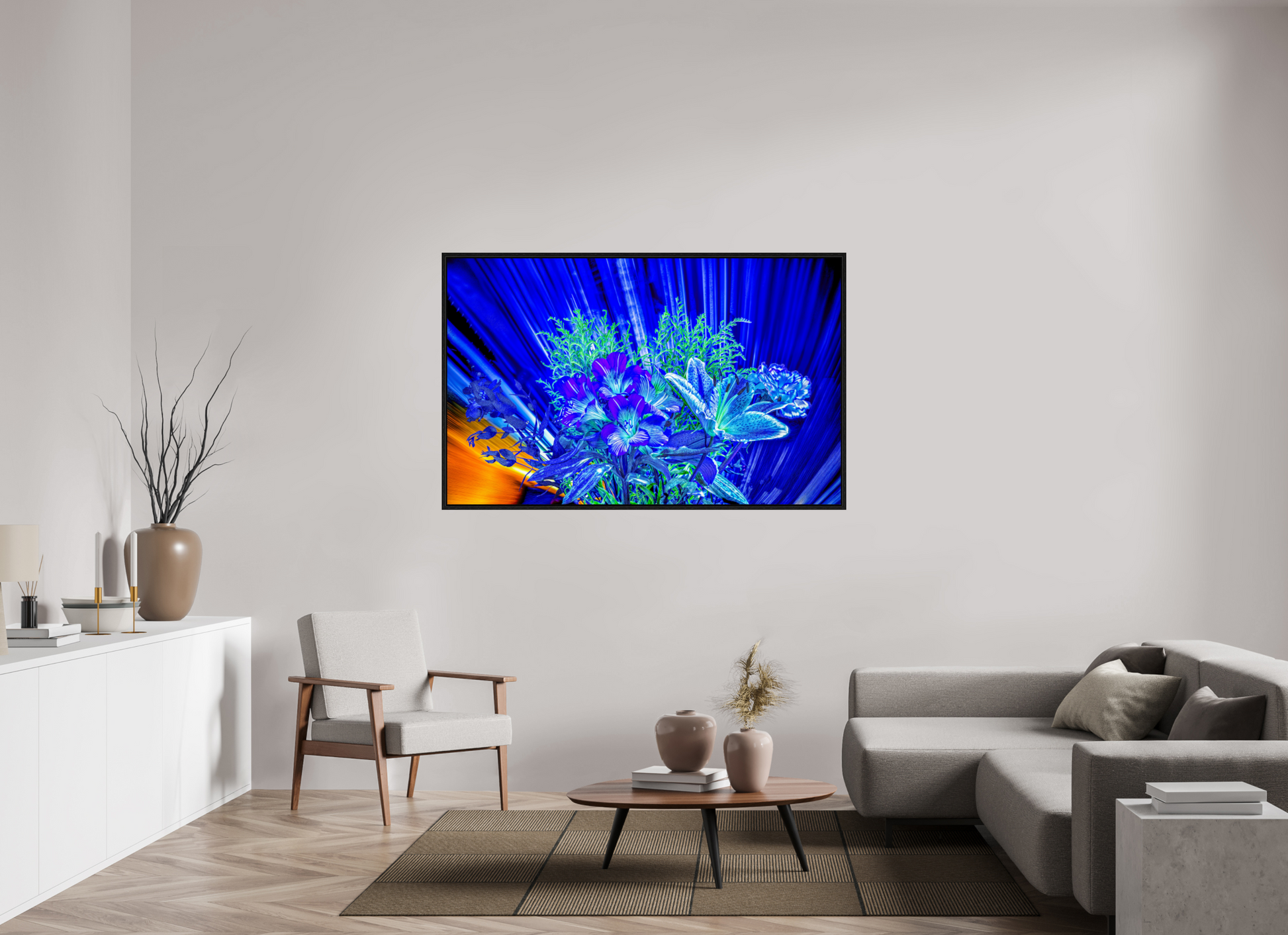 160 x 100 cm, 8 Caisse américaine Noire Floraisons dans le vent lumineux