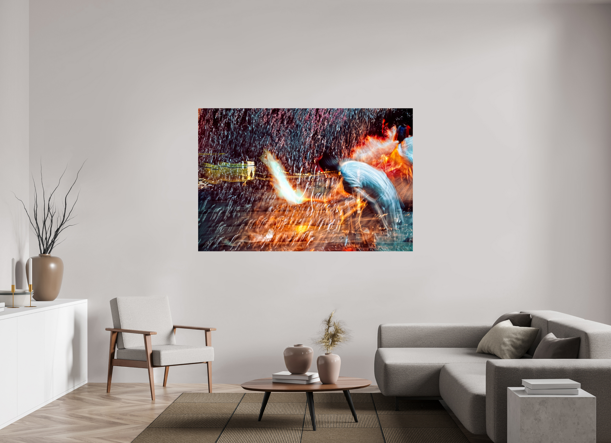 180 x 120 cm, 2 Tirage photo contrecollé sur Dibond Rituel où le feu apprend le rythme