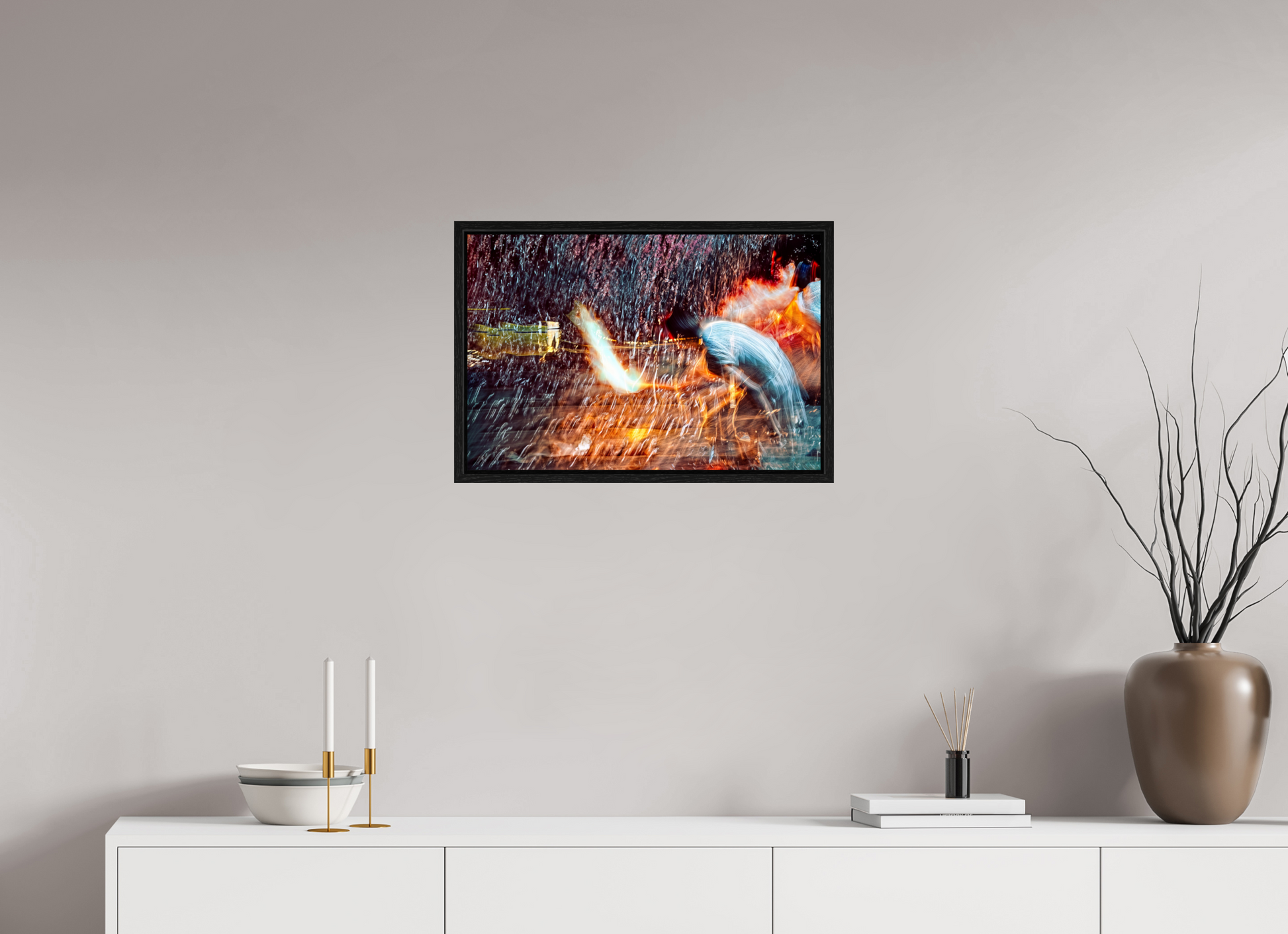 60 x 40 cm, 8 Caisse américaine Noire Rituel où le feu apprend le rythme