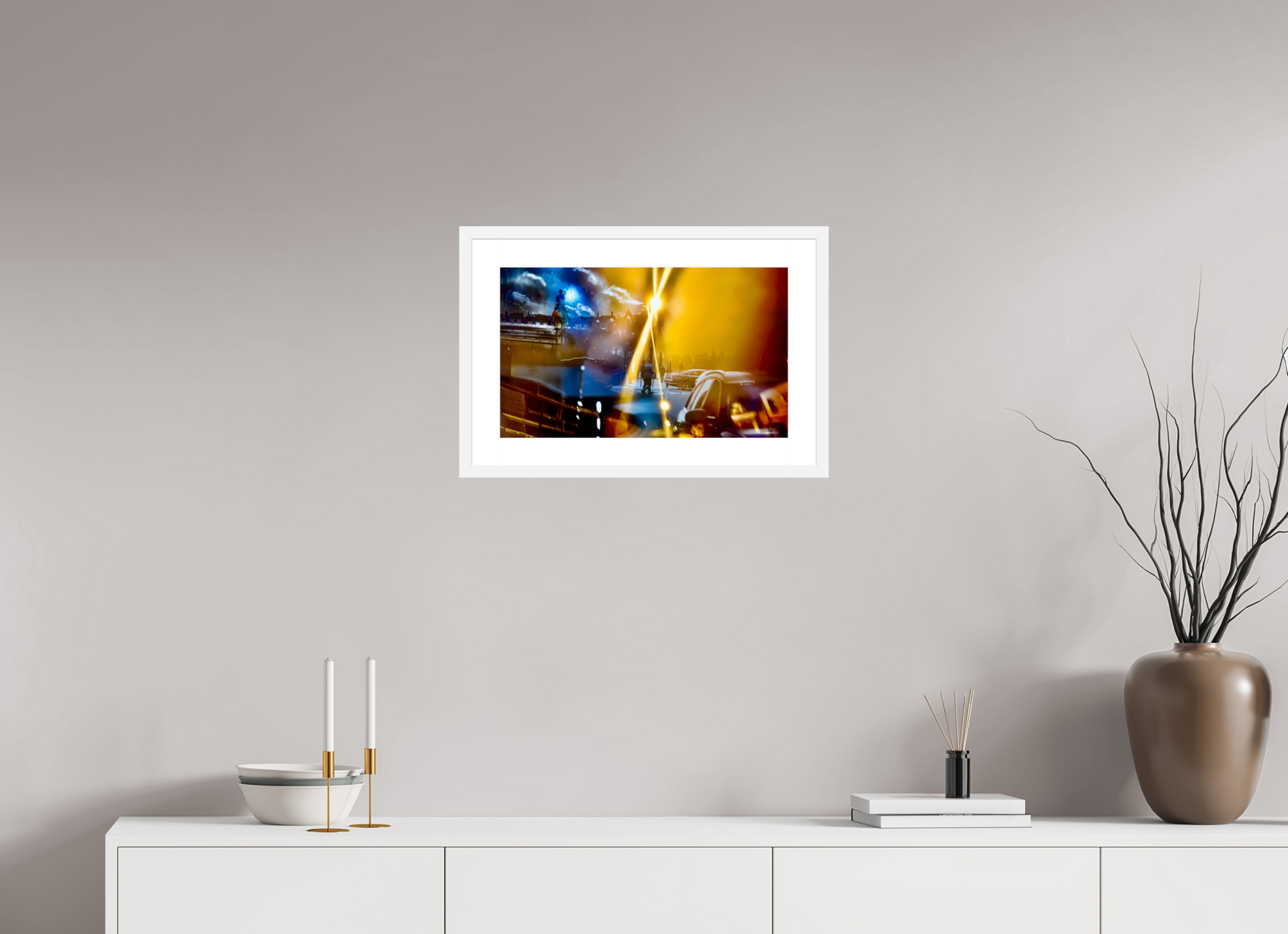 50 x 30 cm, 6 White Frame: White Mat Le Passage des Ombres d’Or