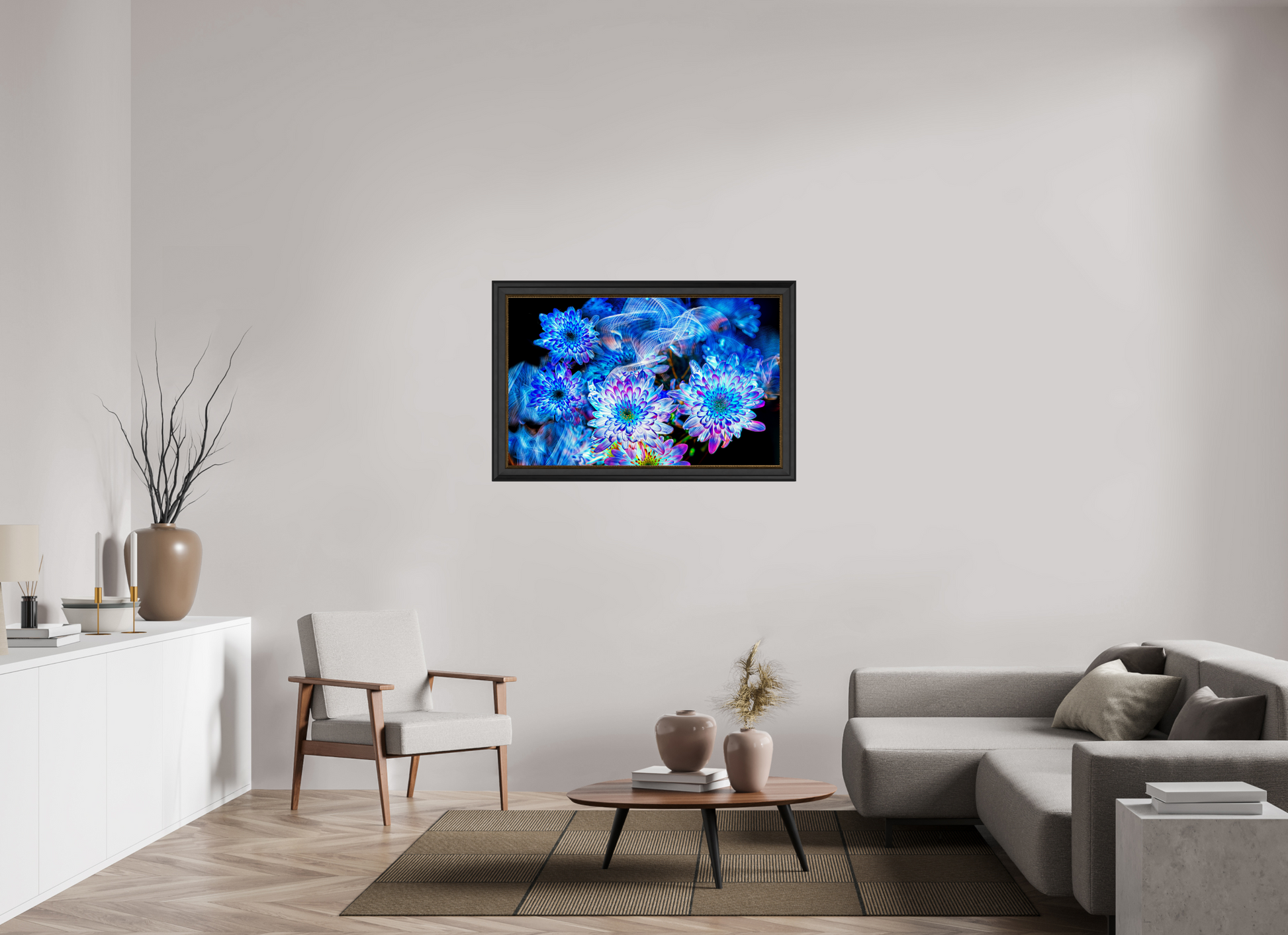 112 x 70 cm, 11 Black-Gold Frame Blooms in the Celestial Current