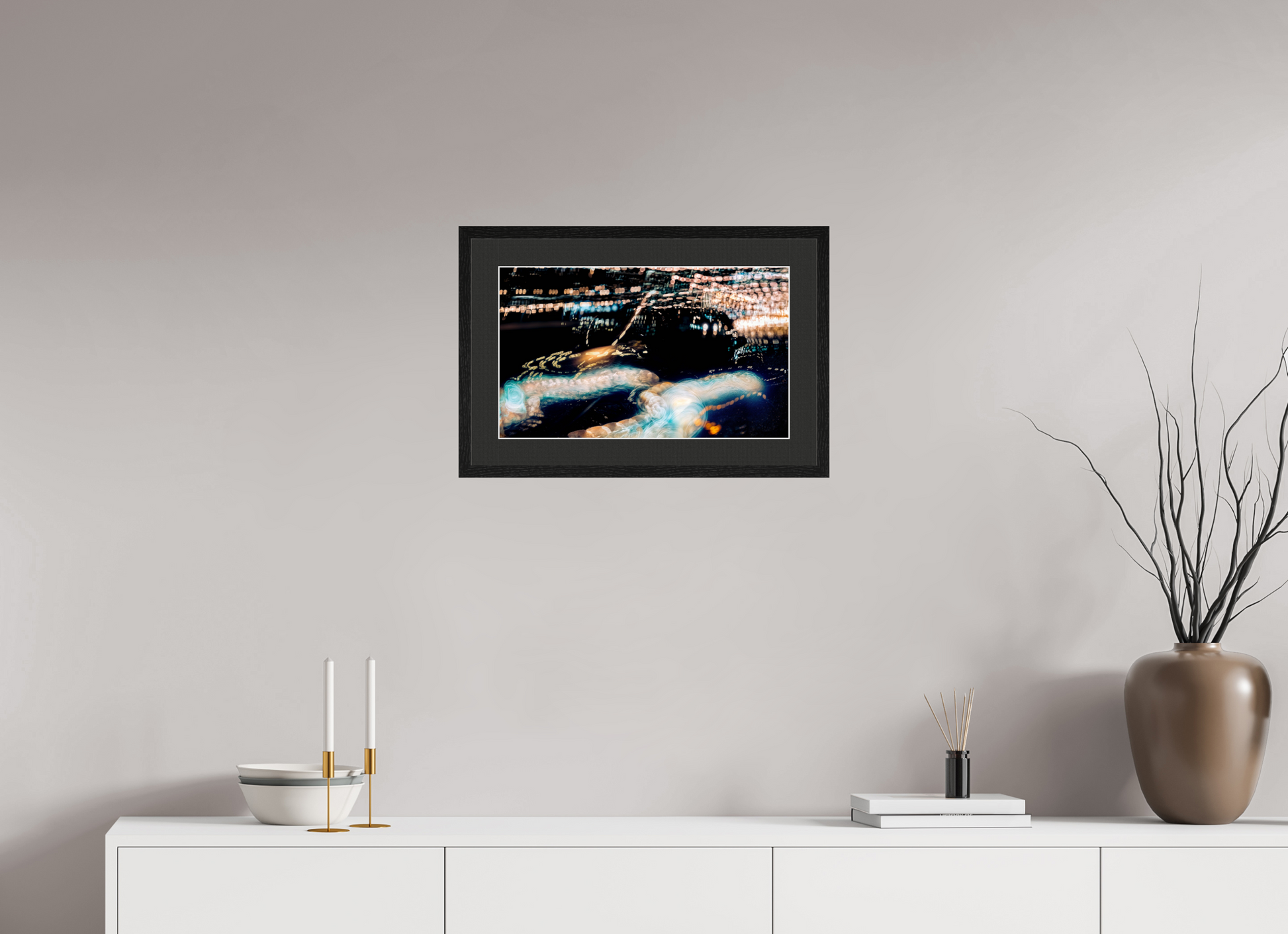 50.2 x 30 cm, 5 Black Frame: Black Mat with White Border The Epic of Modern Fireflies