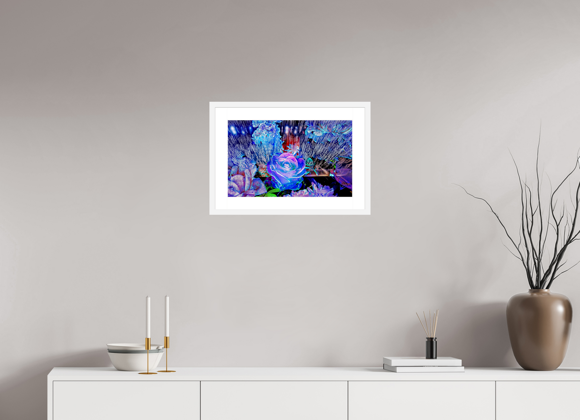 48 x 30 cm, 6 White Frame: White Mat When light remembers flowers