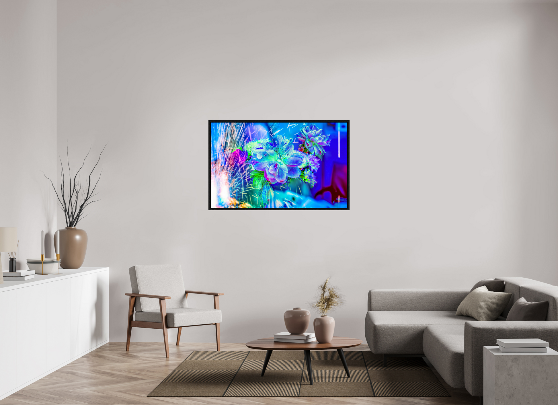 128 x 80 cm, 8 Caisse américaine Noire Quand la lumière se brise en fleurs