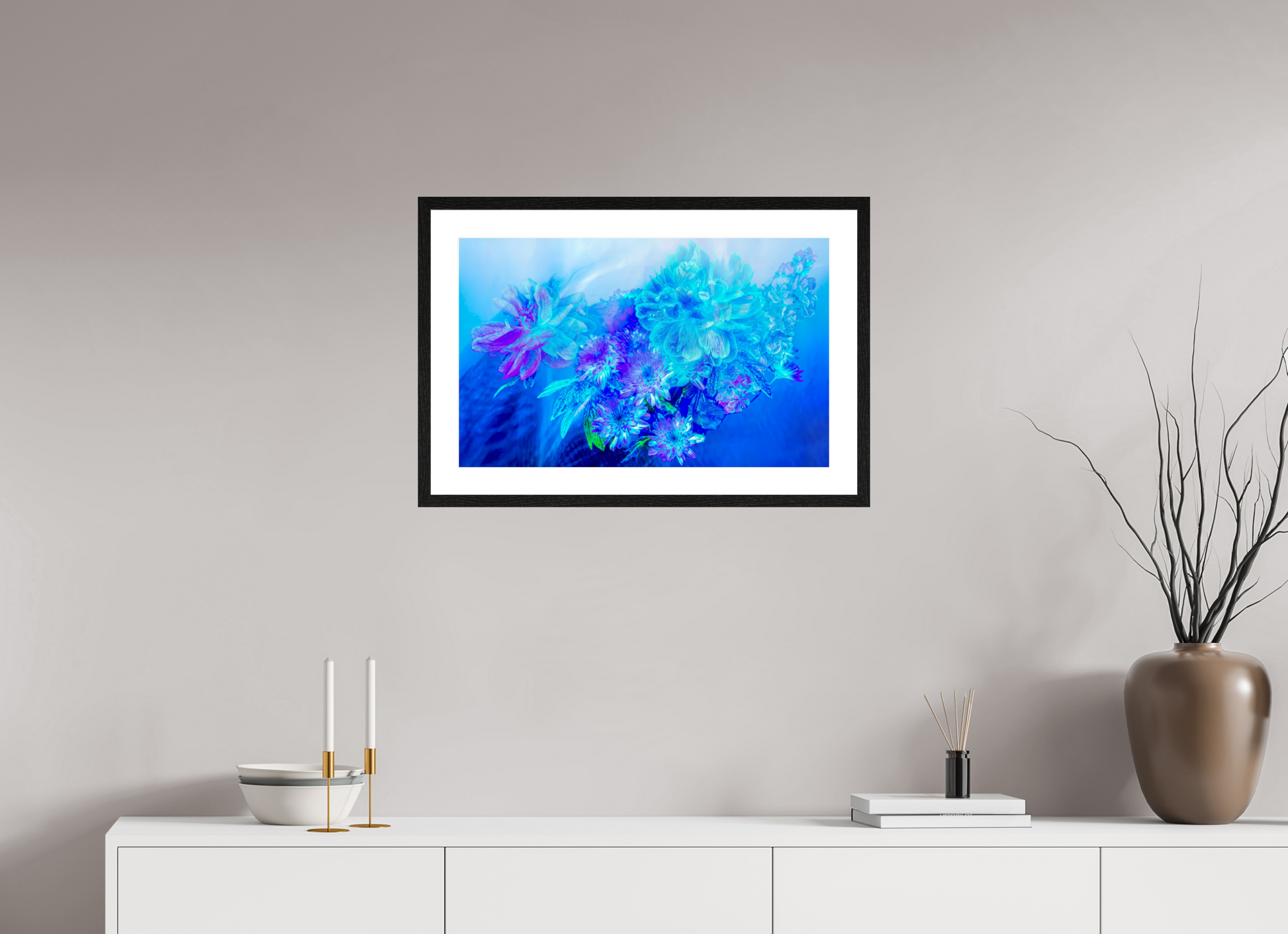 64 x 40 cm, 4 Cadre Noir : Passe-Partout Blanc Le Murmure des fleurs dans le Voile du Ciel