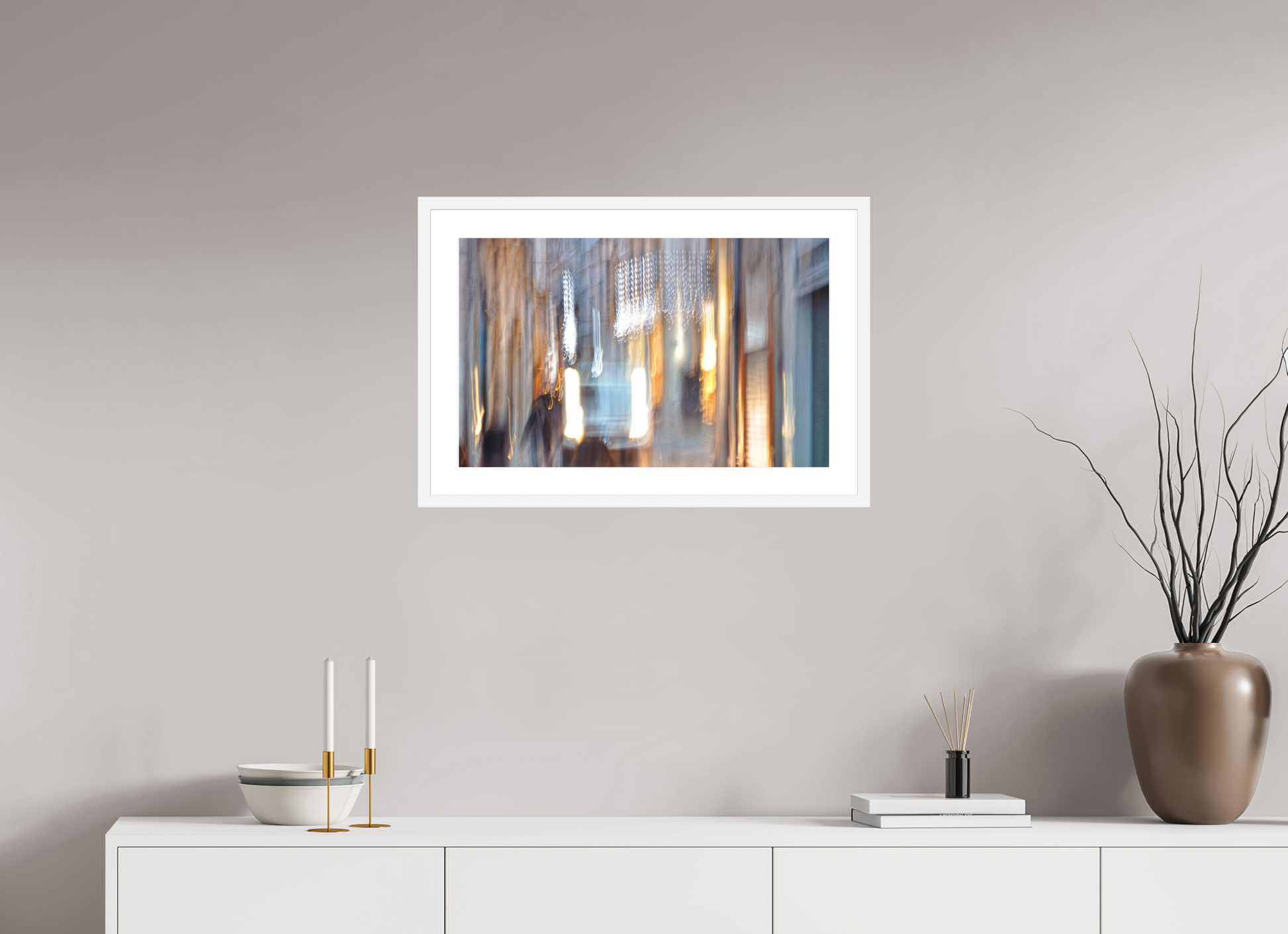 64 x 40 cm, 6 White Frame: White Mat Weightless Alleyway
