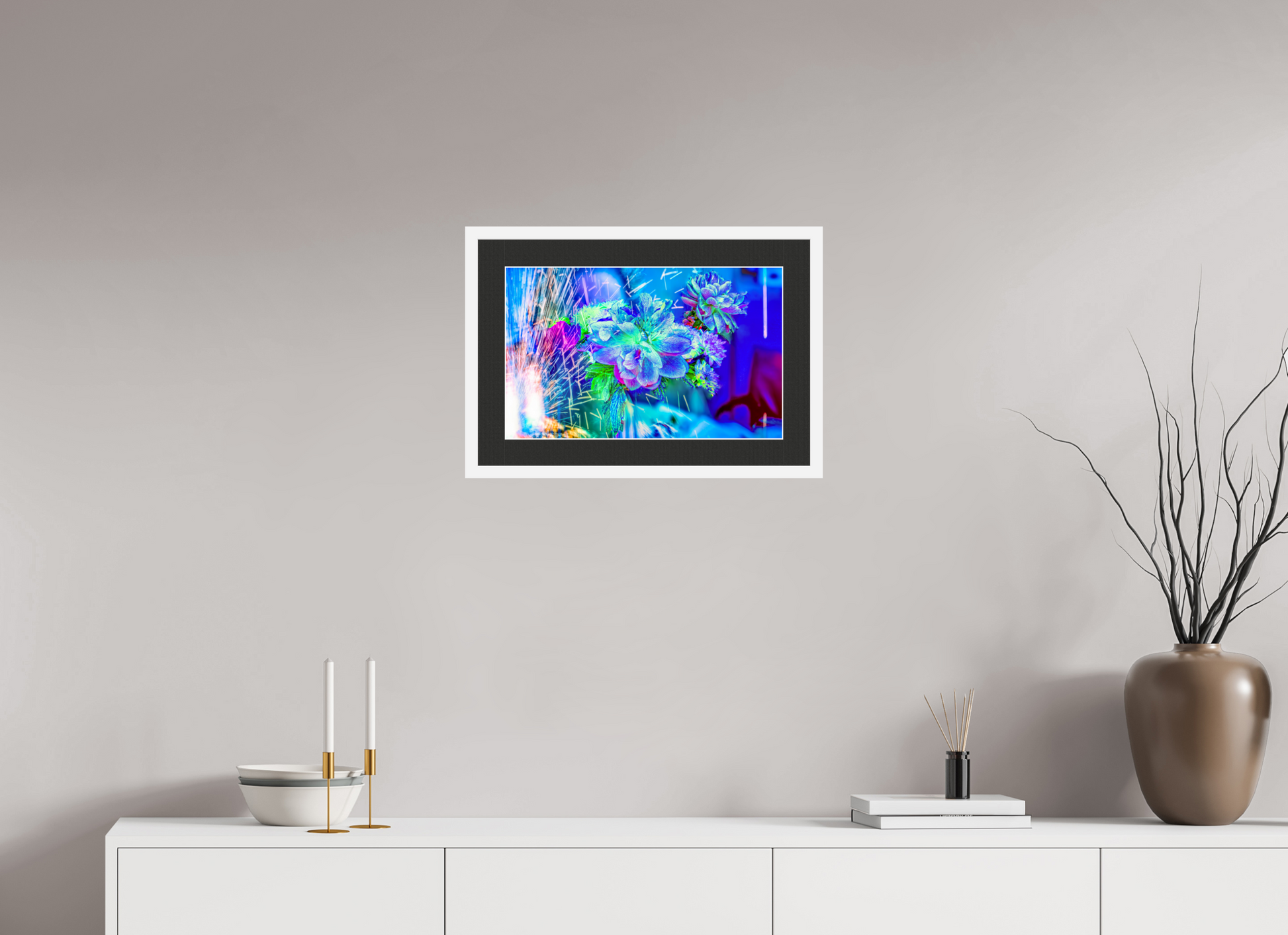 48 x 30 cm, 7 Cadre Blanc : Passe-Partout Noir lisière Blanche Quand la lumière se brise en fleurs