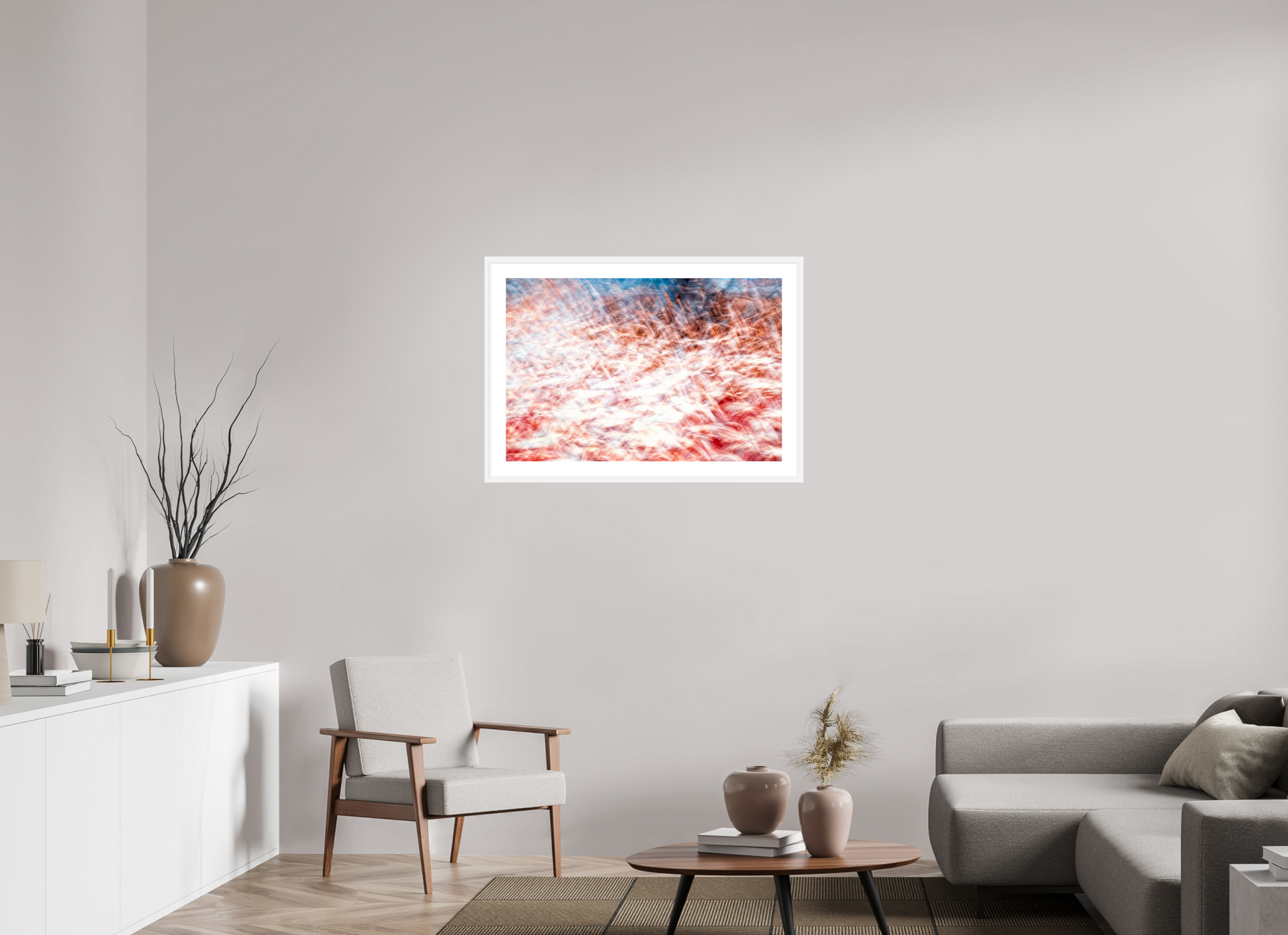 90 x 60 cm, 6 White Frame: White Mat The Sea of Red Feathers