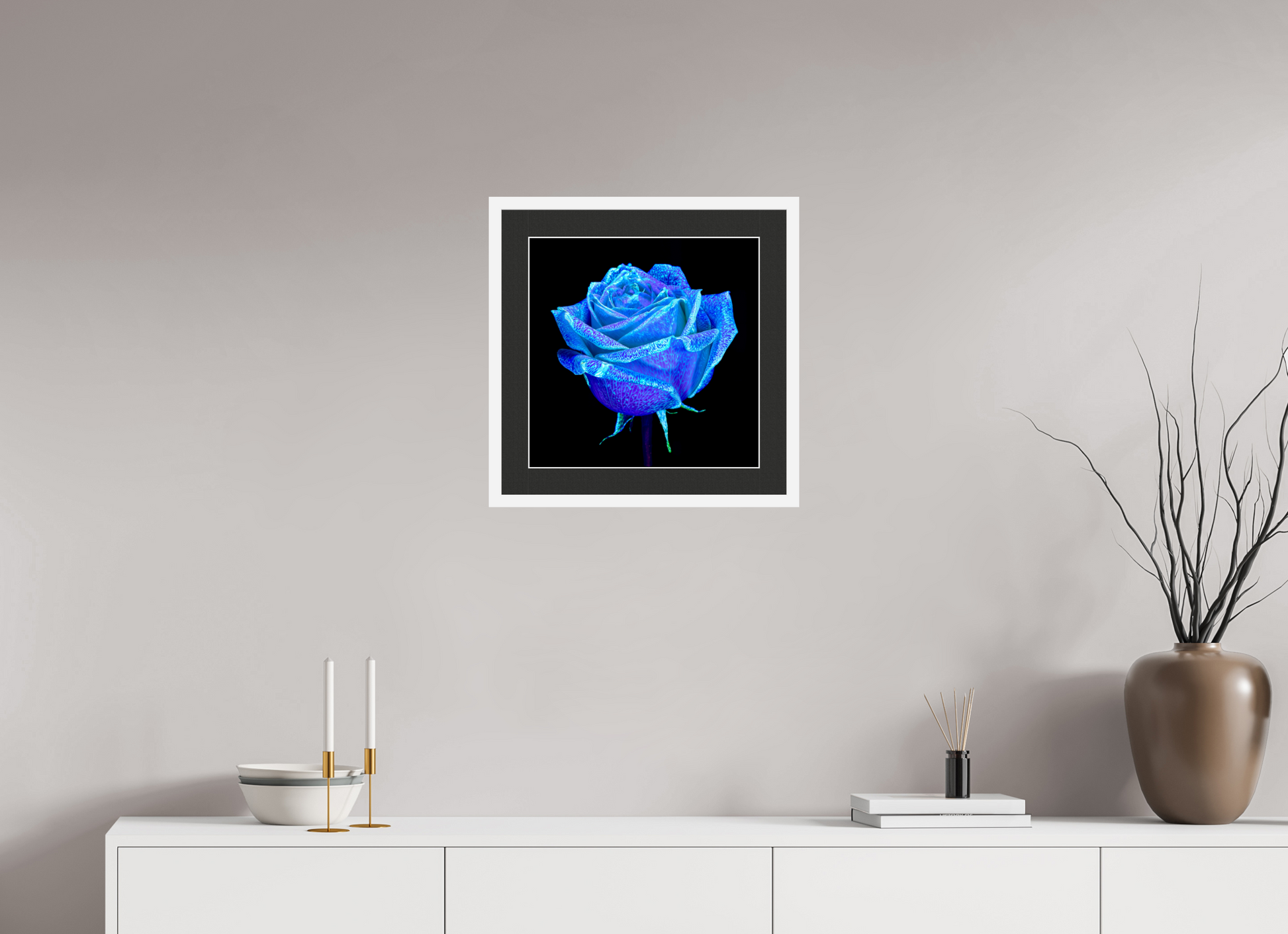 40 x 40 cm, 7 White Frame: Black Mat with White Border The Rose That Dreamed of the Sky