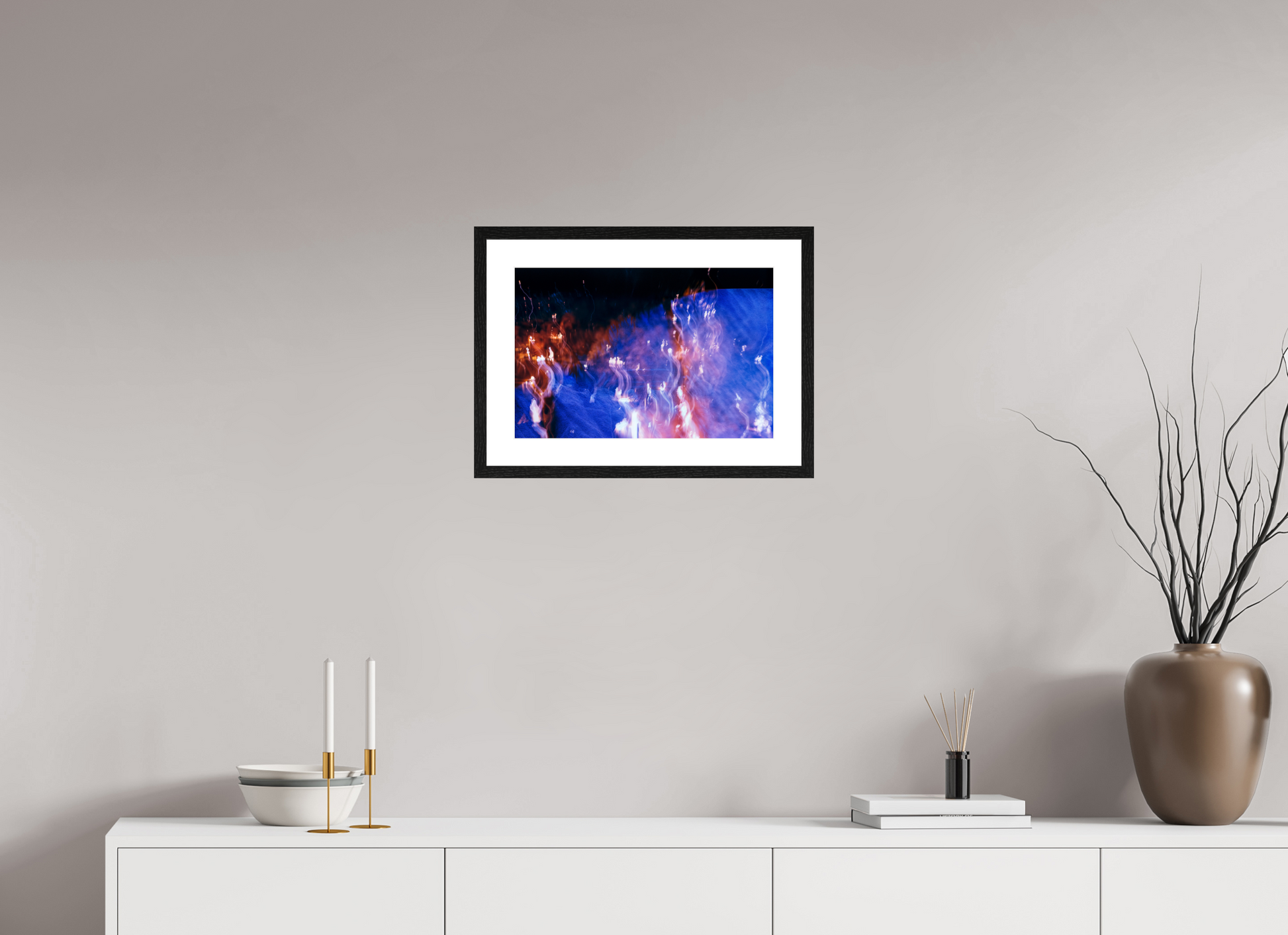 45 x 30 cm, 4 Black Frame: White Mat Song of Wandering Flames