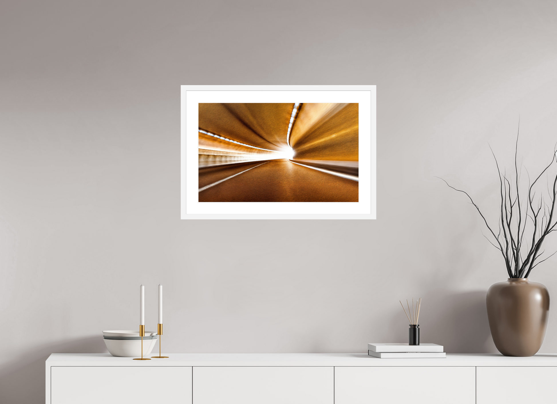64 x 40 cm, 6 White Frame: White Mat Passage to eternal light