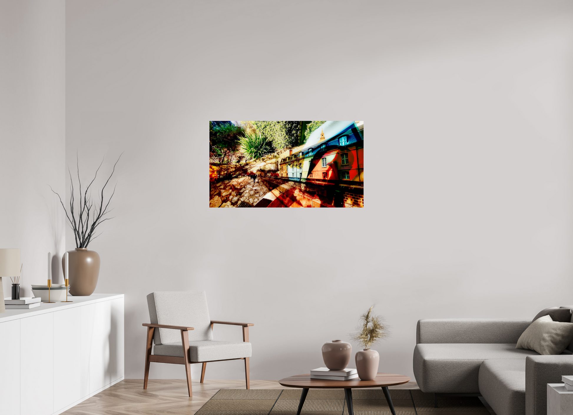 112 x 63 cm, 2 Photo print mounted on Dibond Houses beneath the bark of the world