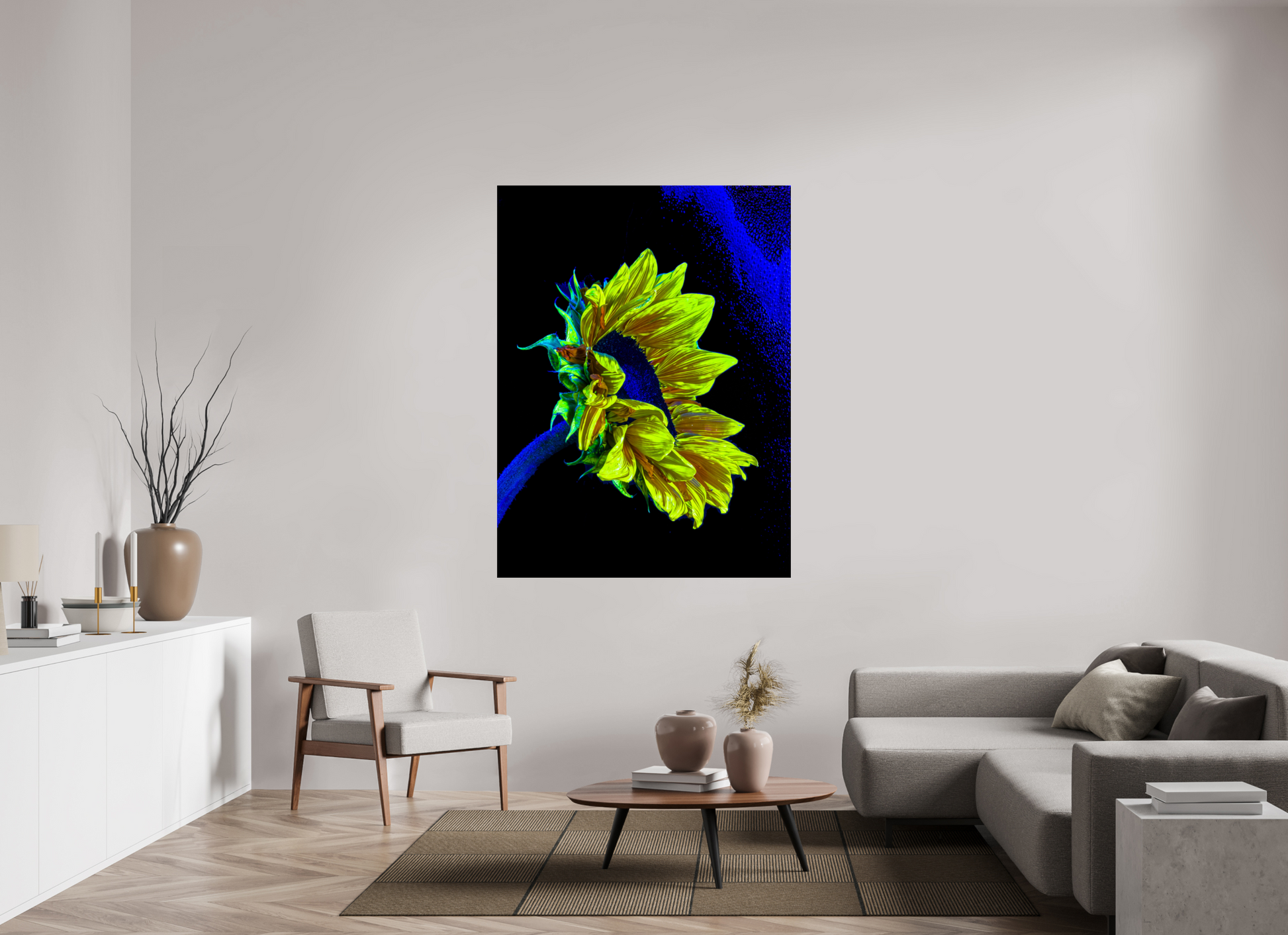 120 x 160 cm, 3 Photo print under acrylic glass Gold lost in the blue of silence