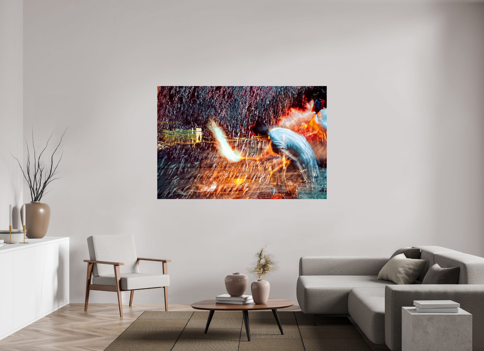 180 x 120 cm, 1 Tirage simple sur papier photo Fuji Crystal Pearl Rituel où le feu apprend le rythme