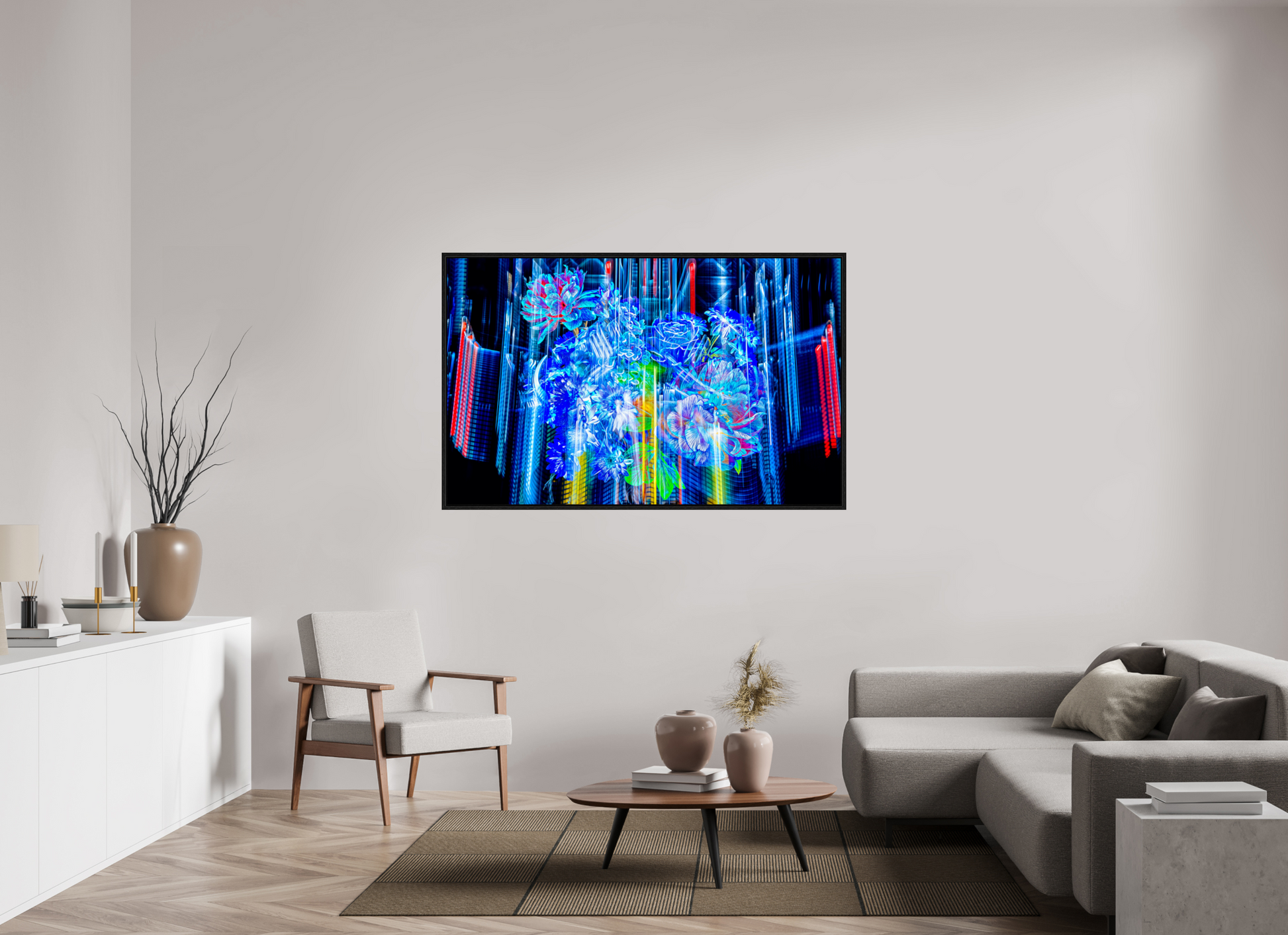 160 x 100 cm, 8 Caisse américaine Noire Floraisons du monde cybernétique