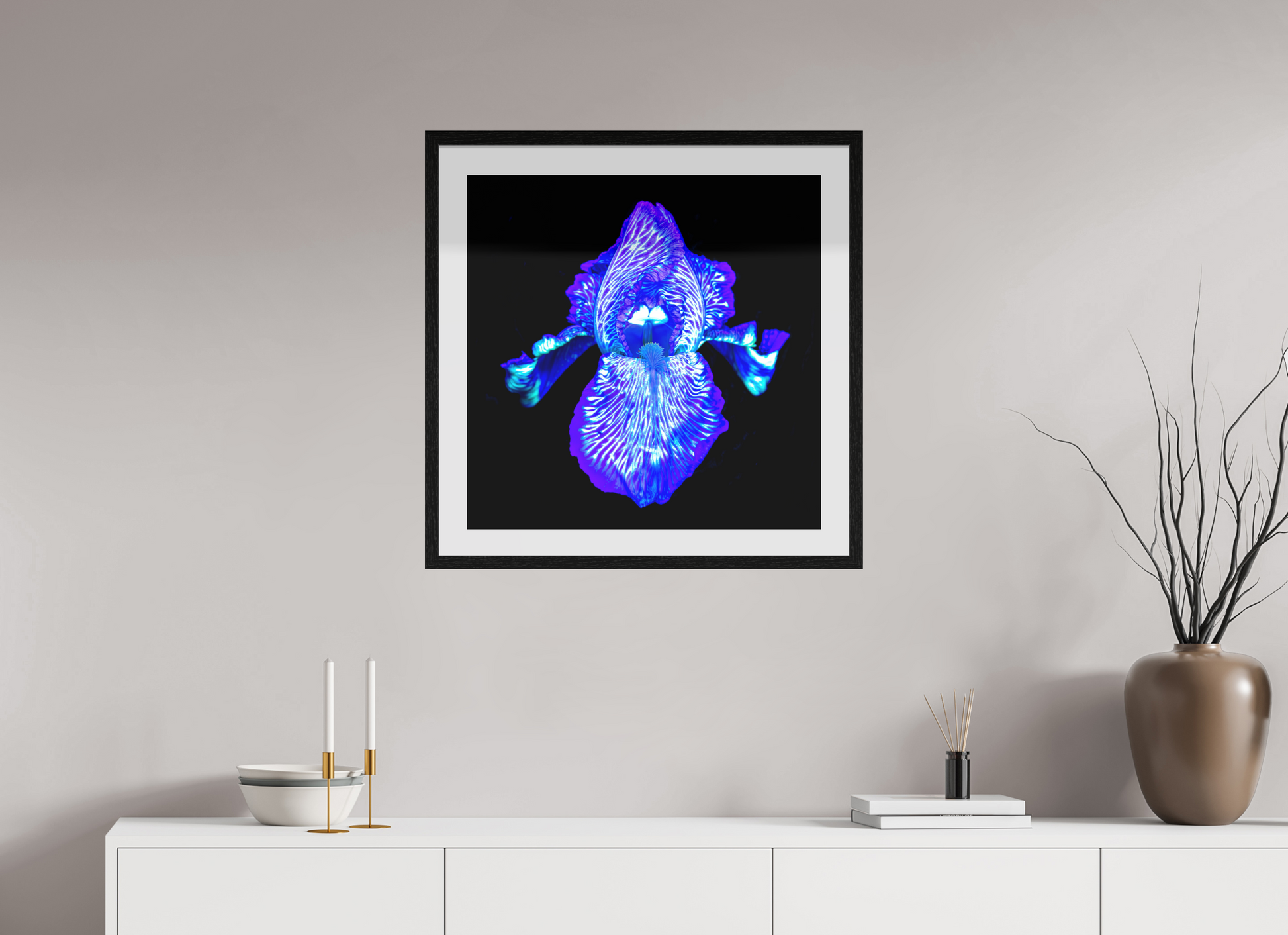 60 x 60 cm, 10 Cadre Noir Flottant Iris des Profondeurs Lumineuses