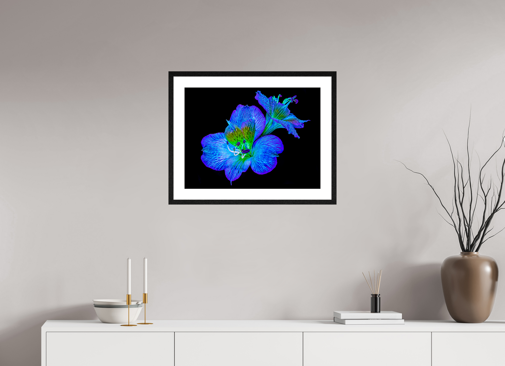 60 x 45 cm, 4 Black Frame: White Mat Alstroemeria of Hidden Glows