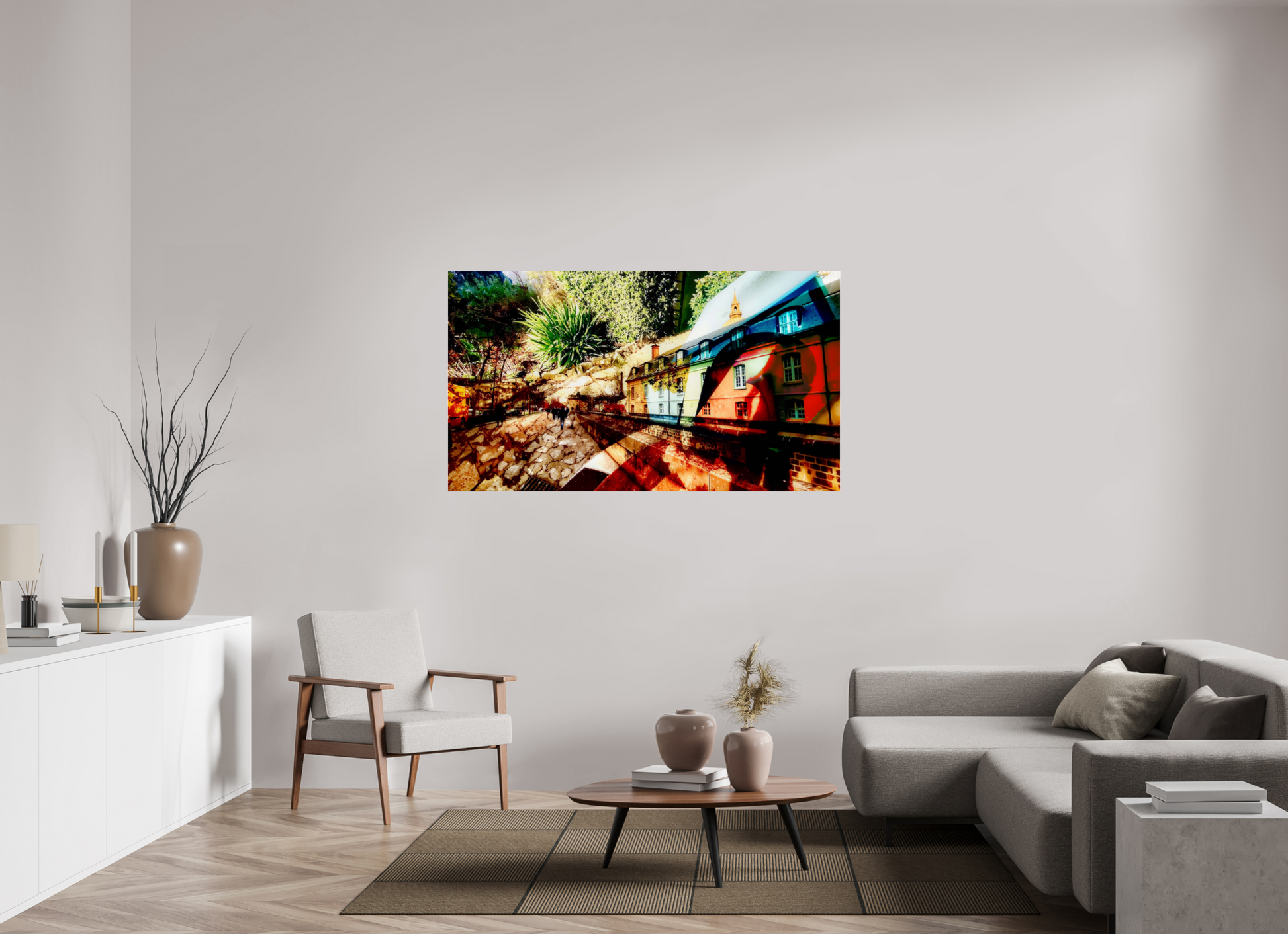 160 x 90 cm, 3 Photo print under acrylic glass Houses beneath the bark of the world