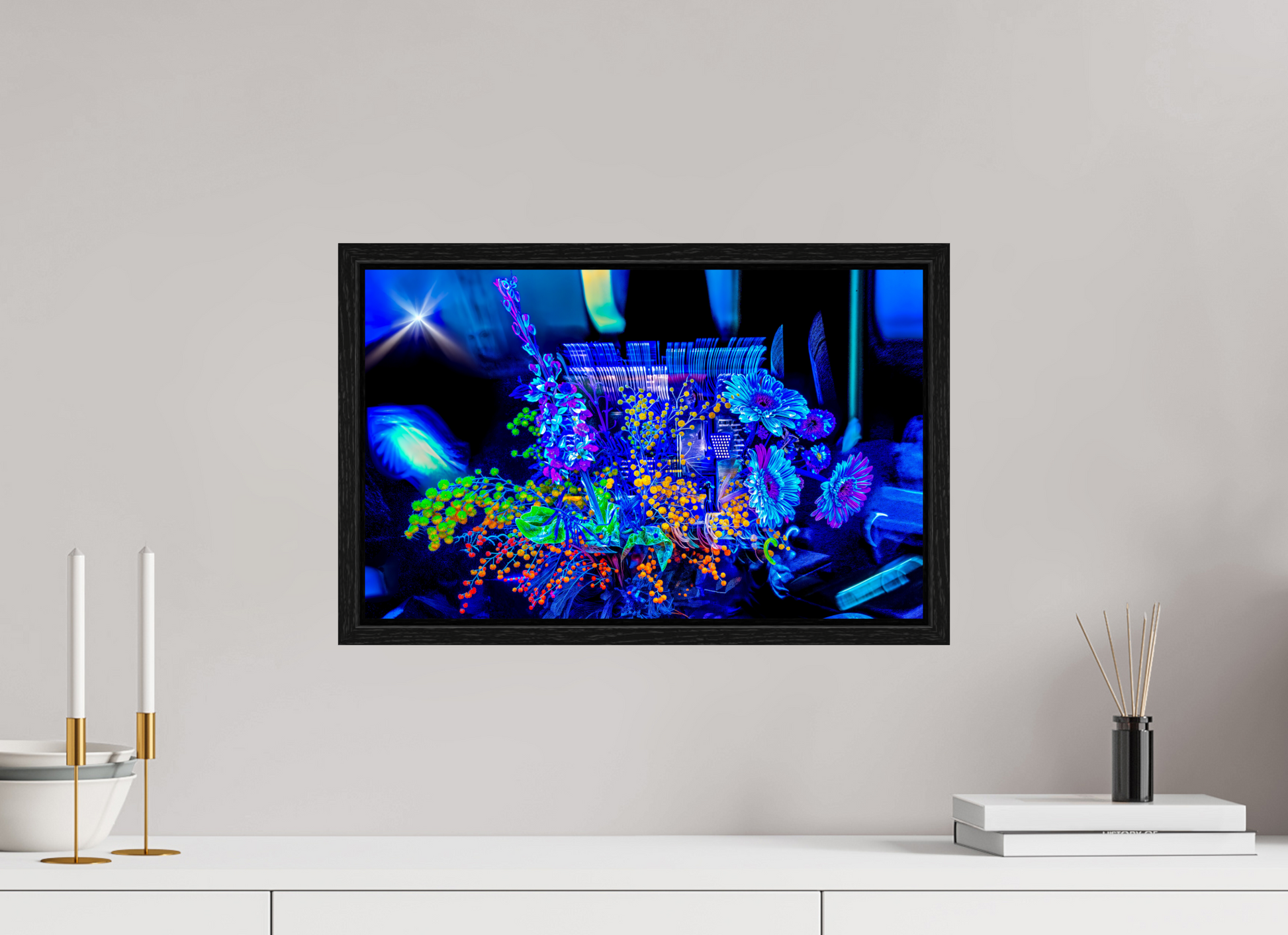 48 x 30 cm, 8 Caisse américaine Noire Le bouquet où nos rêves s’illuminent